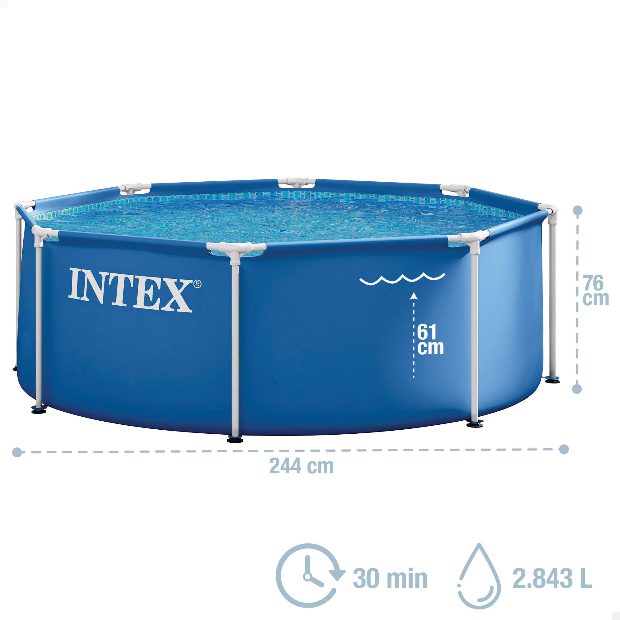 Piscina redonda desmontable acero D244x76 cm color azul, capacidad 2.843 litros 4/7