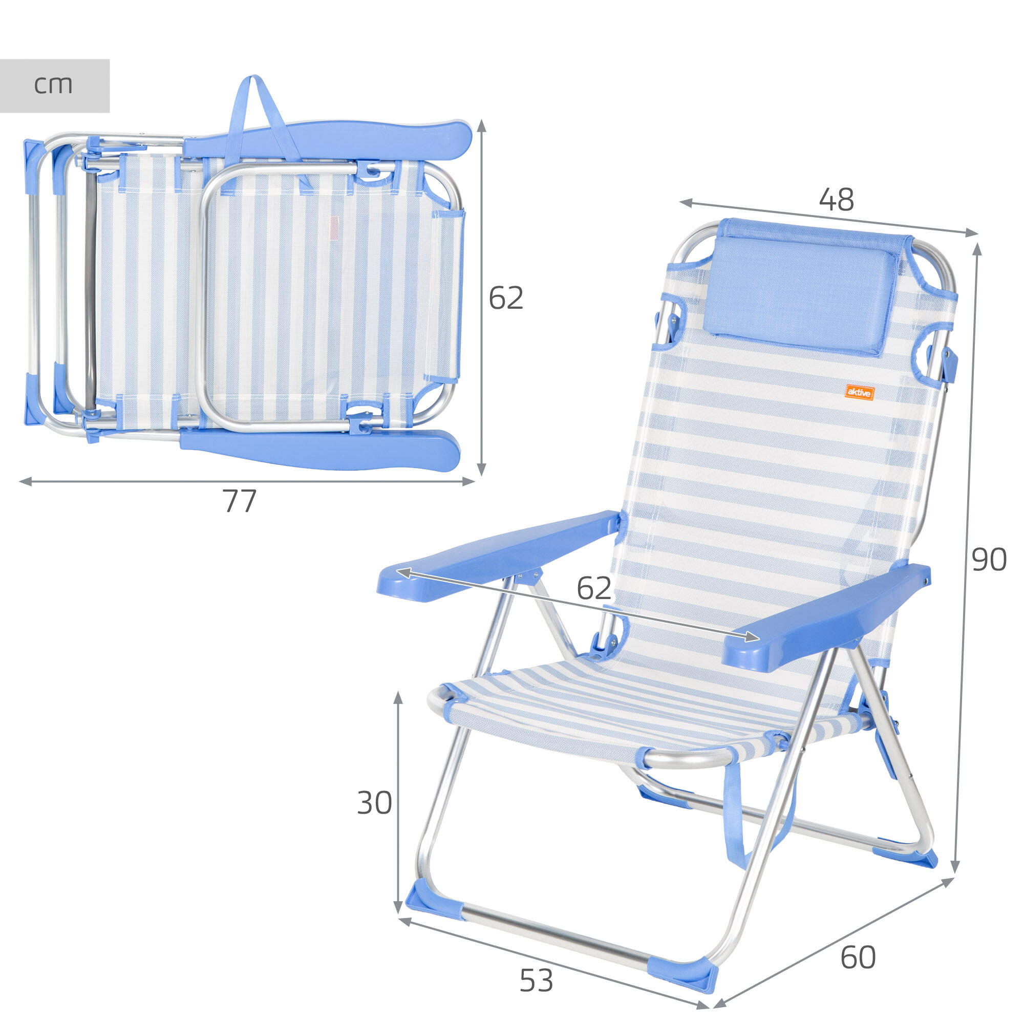 Sedia da spiaggia pieghevole Aktive 48x60x90 cm max. 110 kg 5 posizioni 4/7