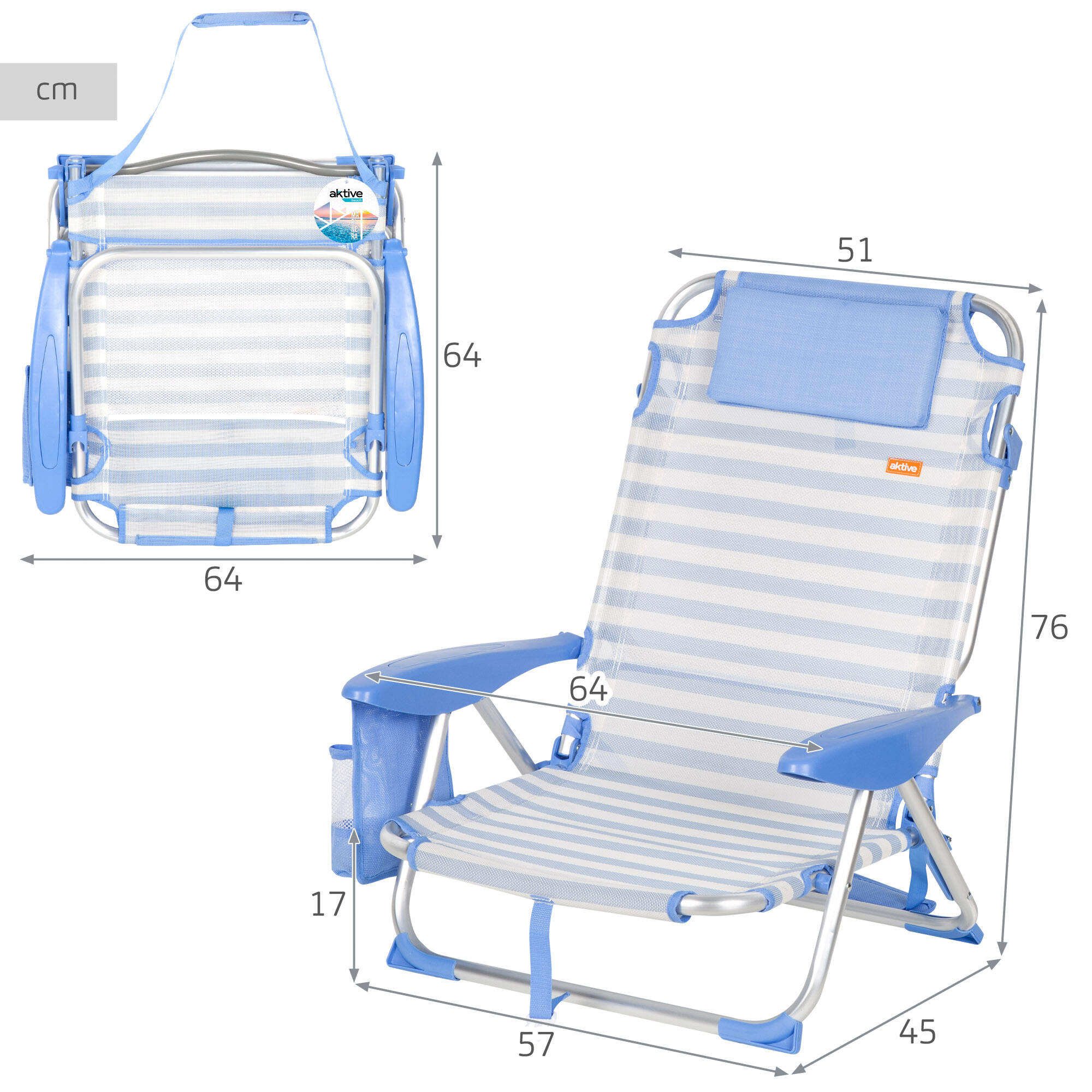 Sedia da spiaggia pieghevole Aktive 51x45x76 cm max. 110 kg 4 posizioni 4/7
