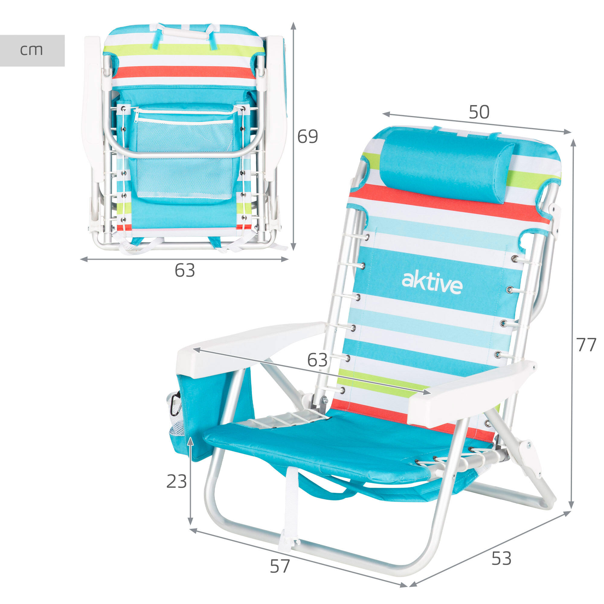 Sedia da spiaggia pieghevole Aktive 50x53x77 cm max. 110 kg 5 posizioni 4/7