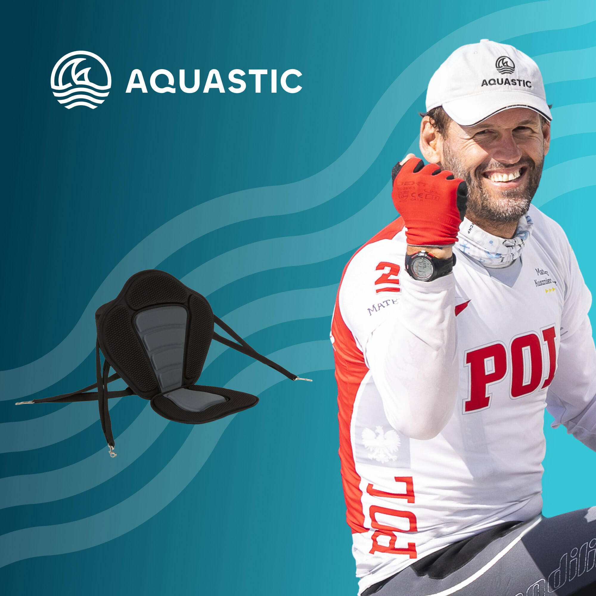 Assento de caiaque para prancha SUP AQUASTIC AQS-B4I186-BK com bolsa 2/7