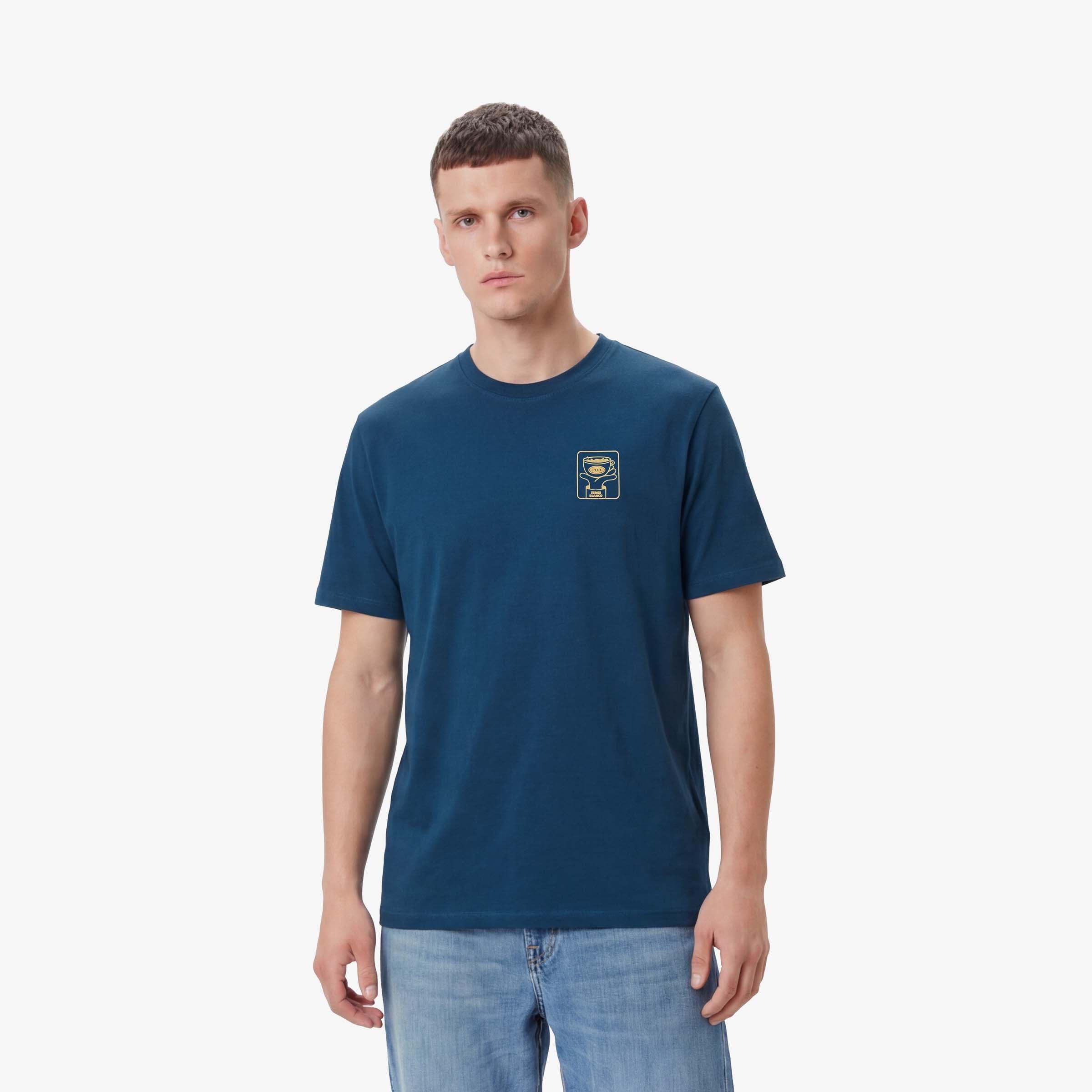 T-shirt girocollo in cotone con stampa sul petto blu opale 2/5
