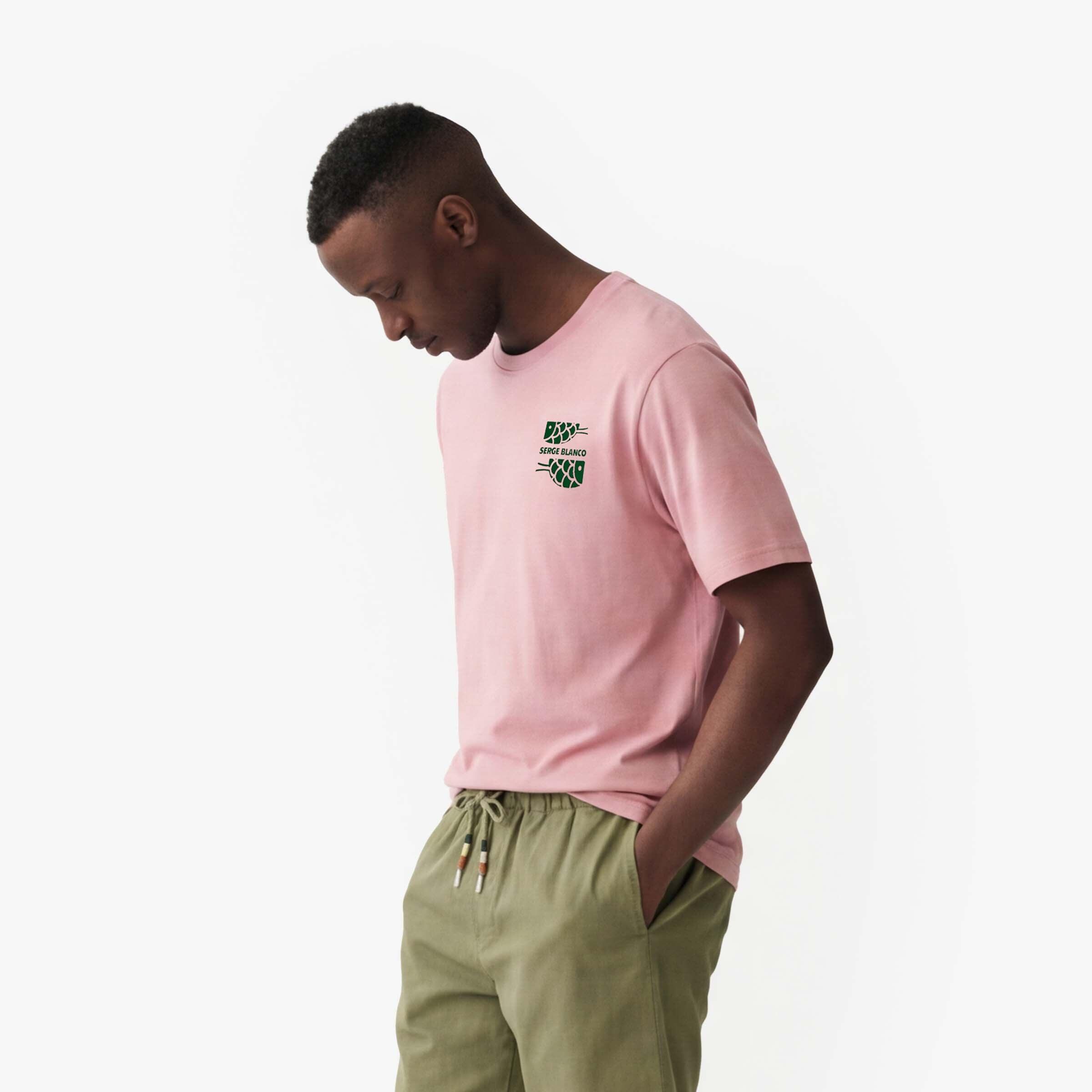 T-shirt col rond imprimé poitrine en coton rose 2/6