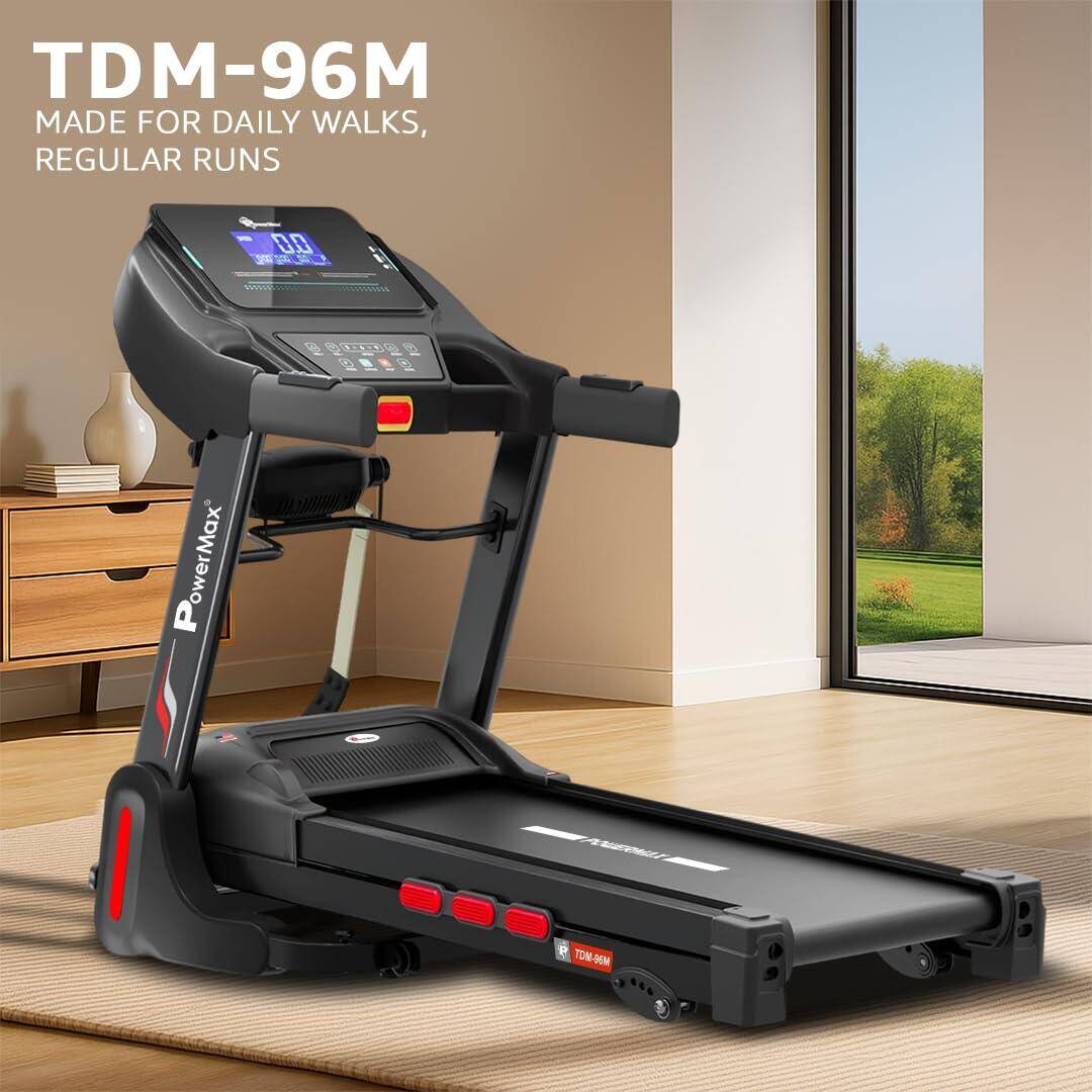 PowerMax Fitness TDM-96M 4HP DC Treadmill for Home, 110KG Max User, 14km/hr Speed, 4-Lvl Manual Incline, Massager, LCD Display -  2