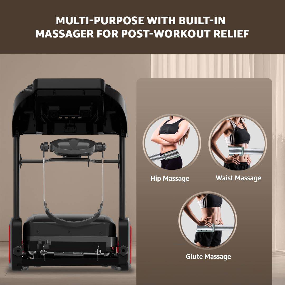PowerMax Fitness TDM-96M 4HP DC Treadmill for Home, 110KG Max User, 14km/hr Speed, 4-Lvl Manual Incline, Massager, LCD Display -  5