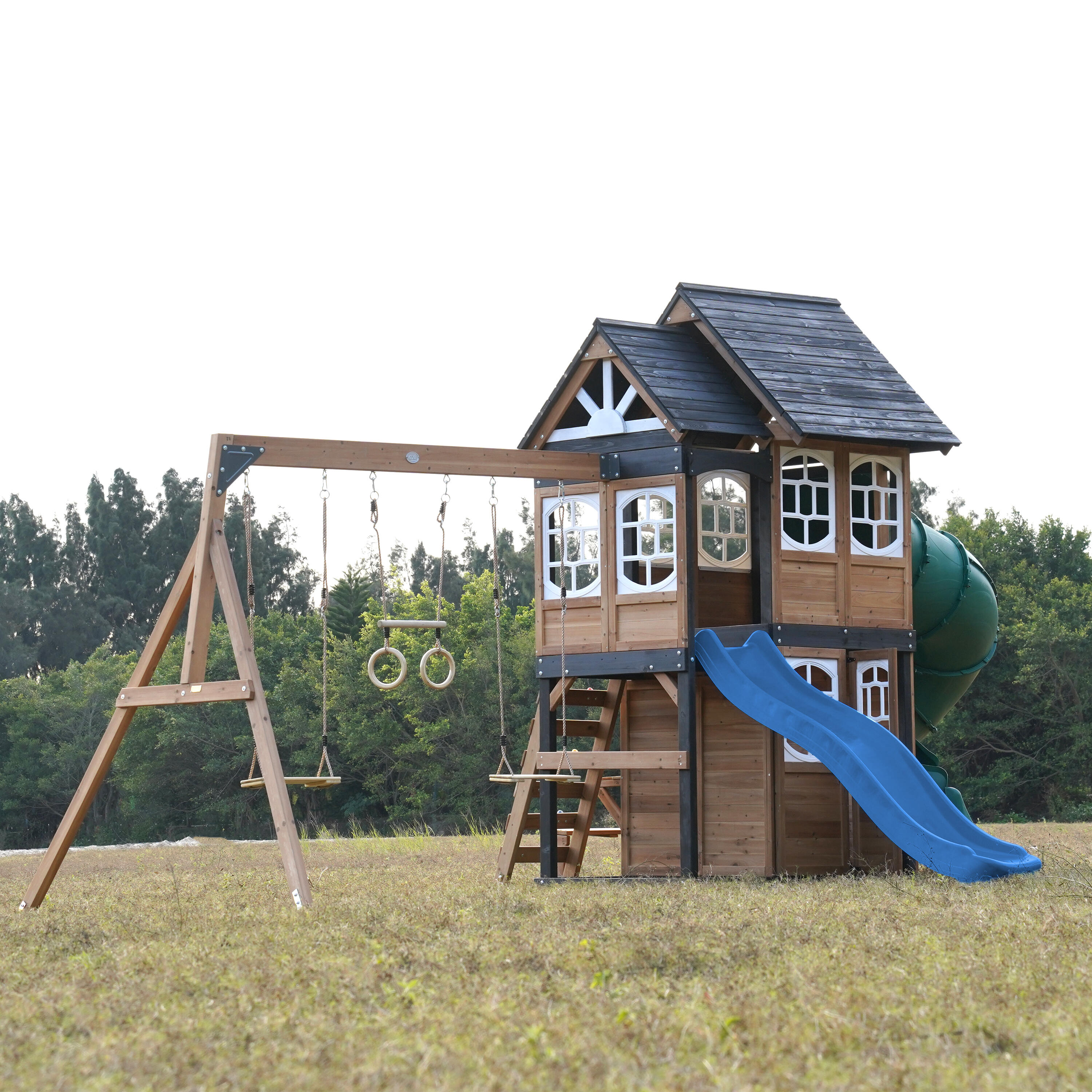 Aire de Jeux - AXI Noud - 2 Balançoires, Toboggan Tubulaire - Bleu 3/7