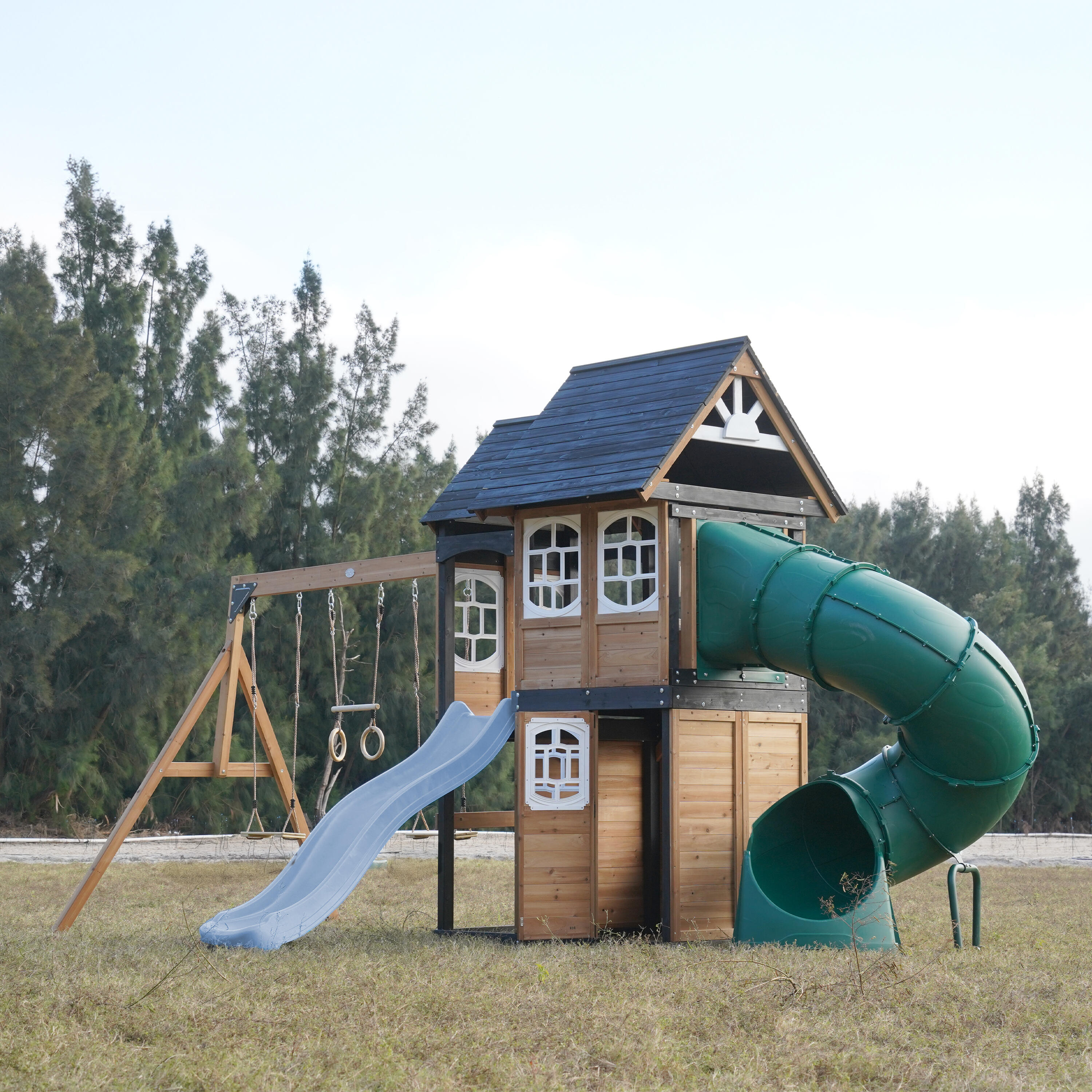 Aire de Jeux - AXI Noud - 2 Balançoires, Toboggan Tubulaire - Bleu 3/7