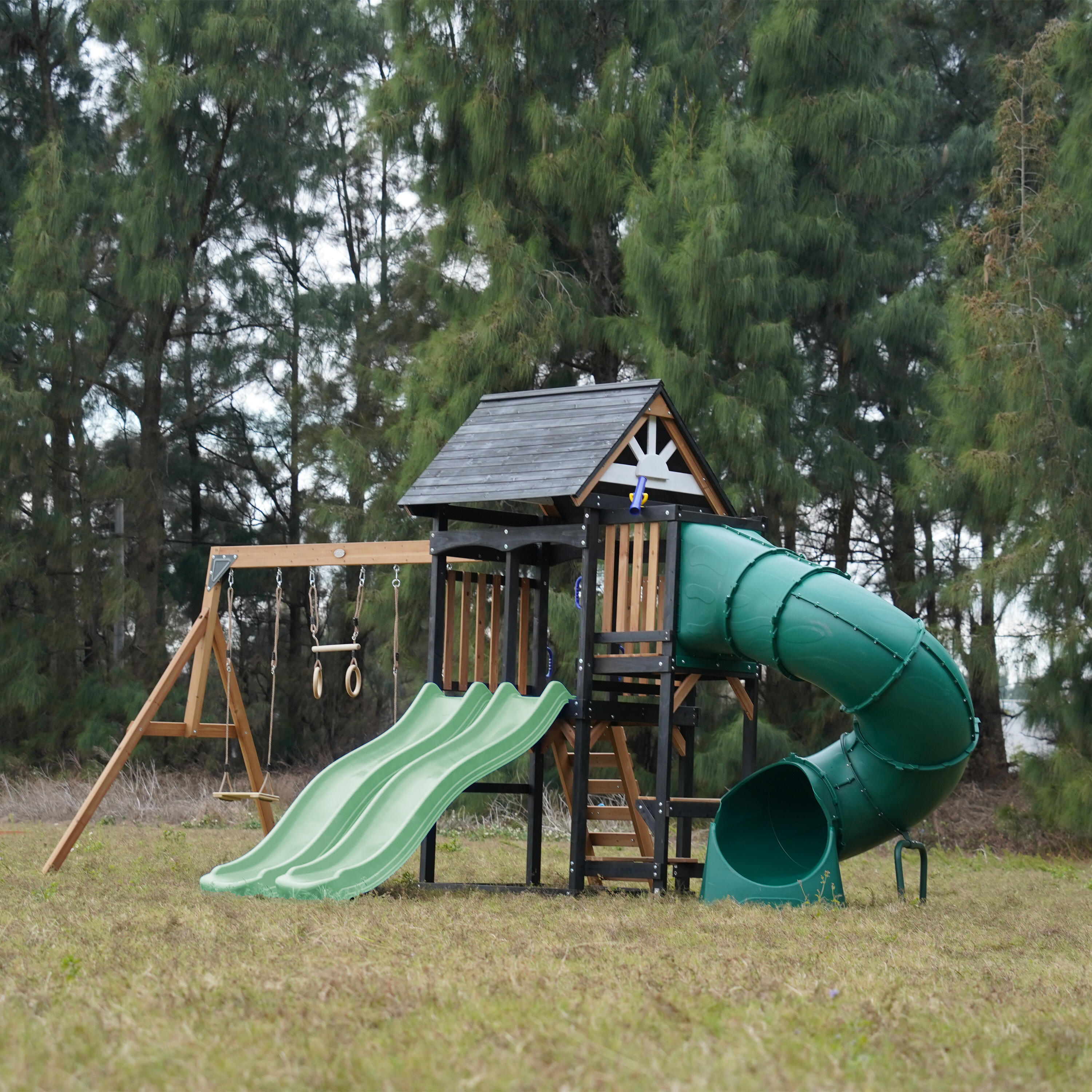 Speeltoestel - AXI Cody - 2 schommels, buisglijbaan - pastelgroen 3/7