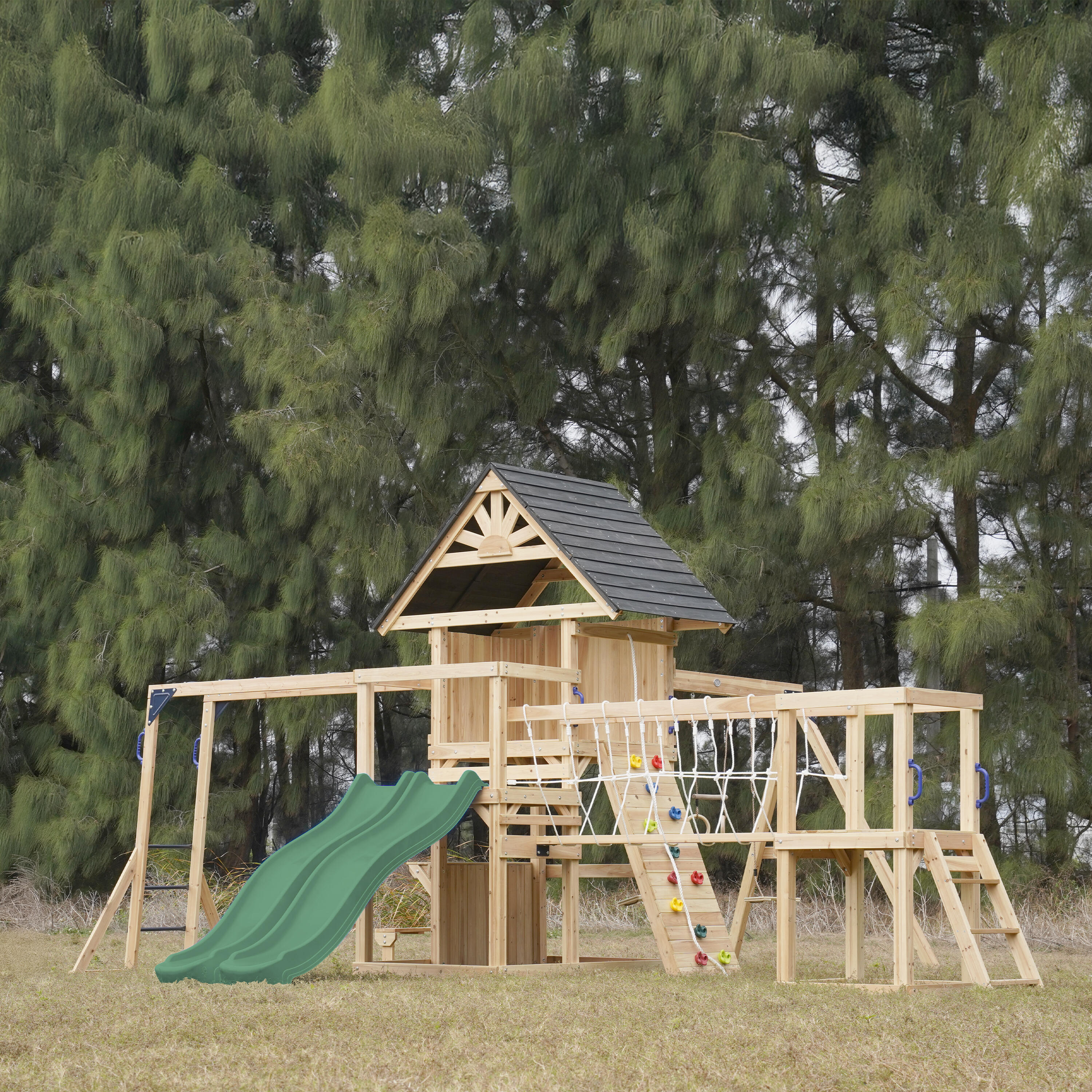 Area Giochi, AXI Hunter, 2 altalene, scivolo doppio, verde 3/7