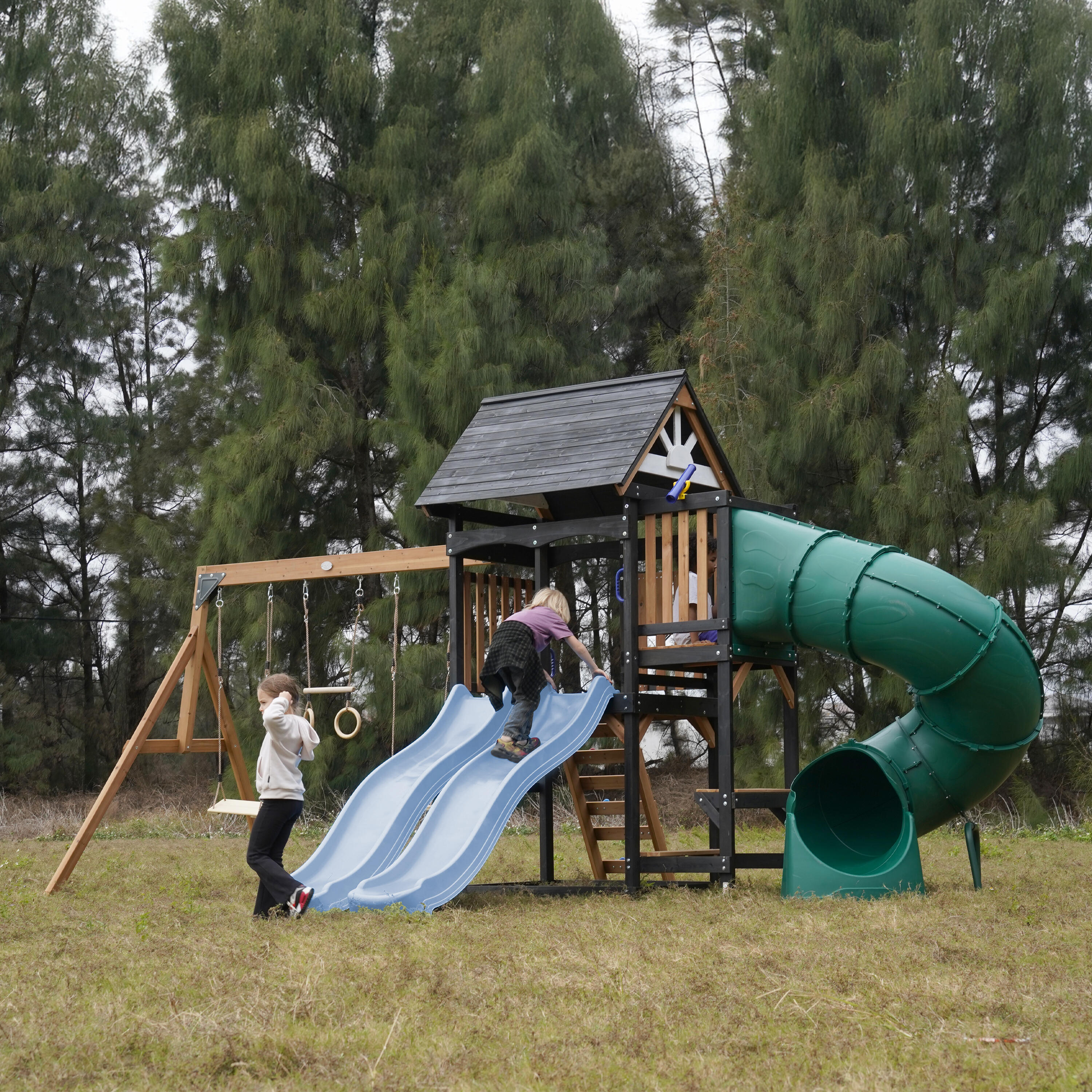 Aire de Jeux - AXI Cody - 2 Balançoires, Toboggan Tubulaire - Bleu Pastel 3/7