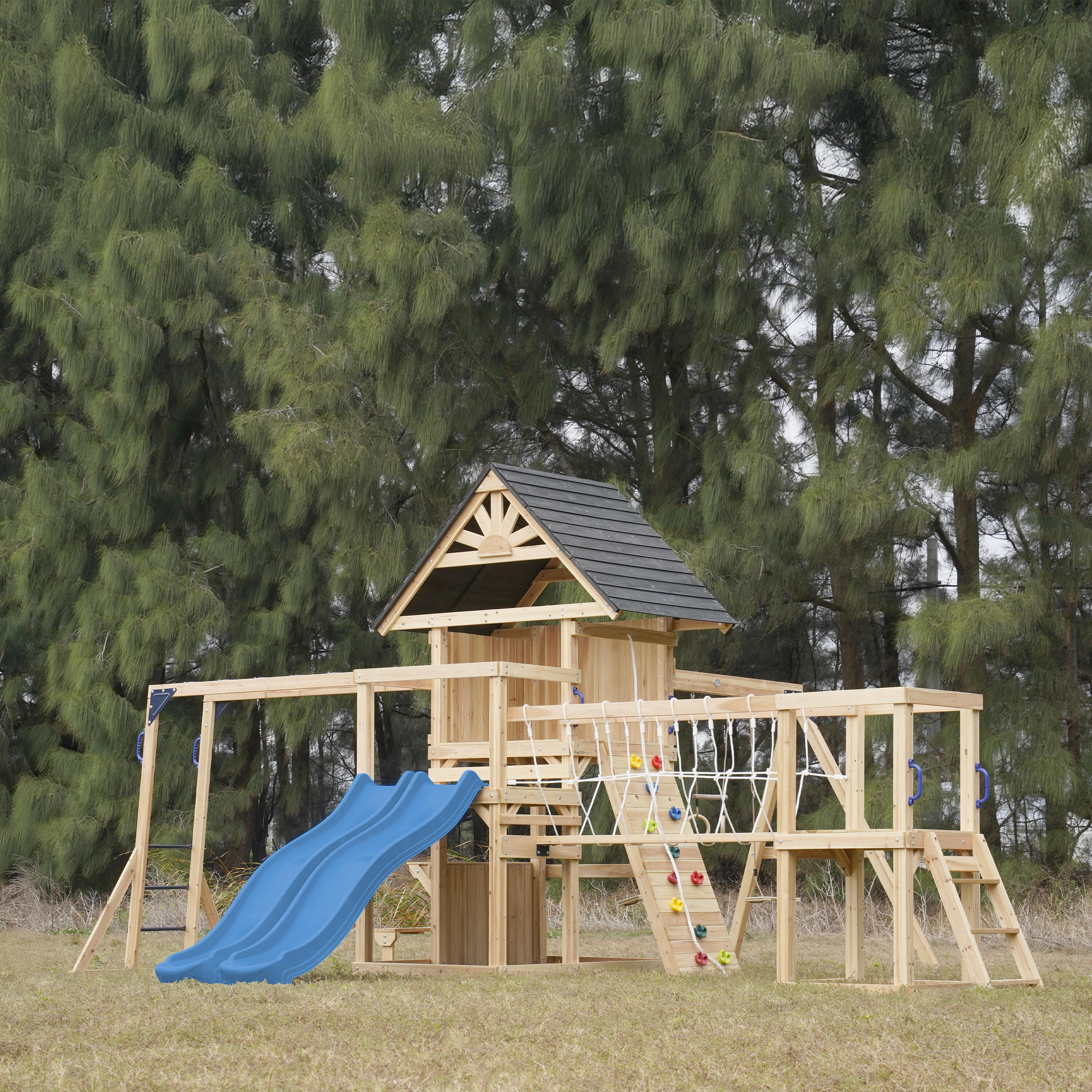 Aire de Jeux, AXI Hunter, 2 Balançoires, Toboggan Double, Bleu 3/7