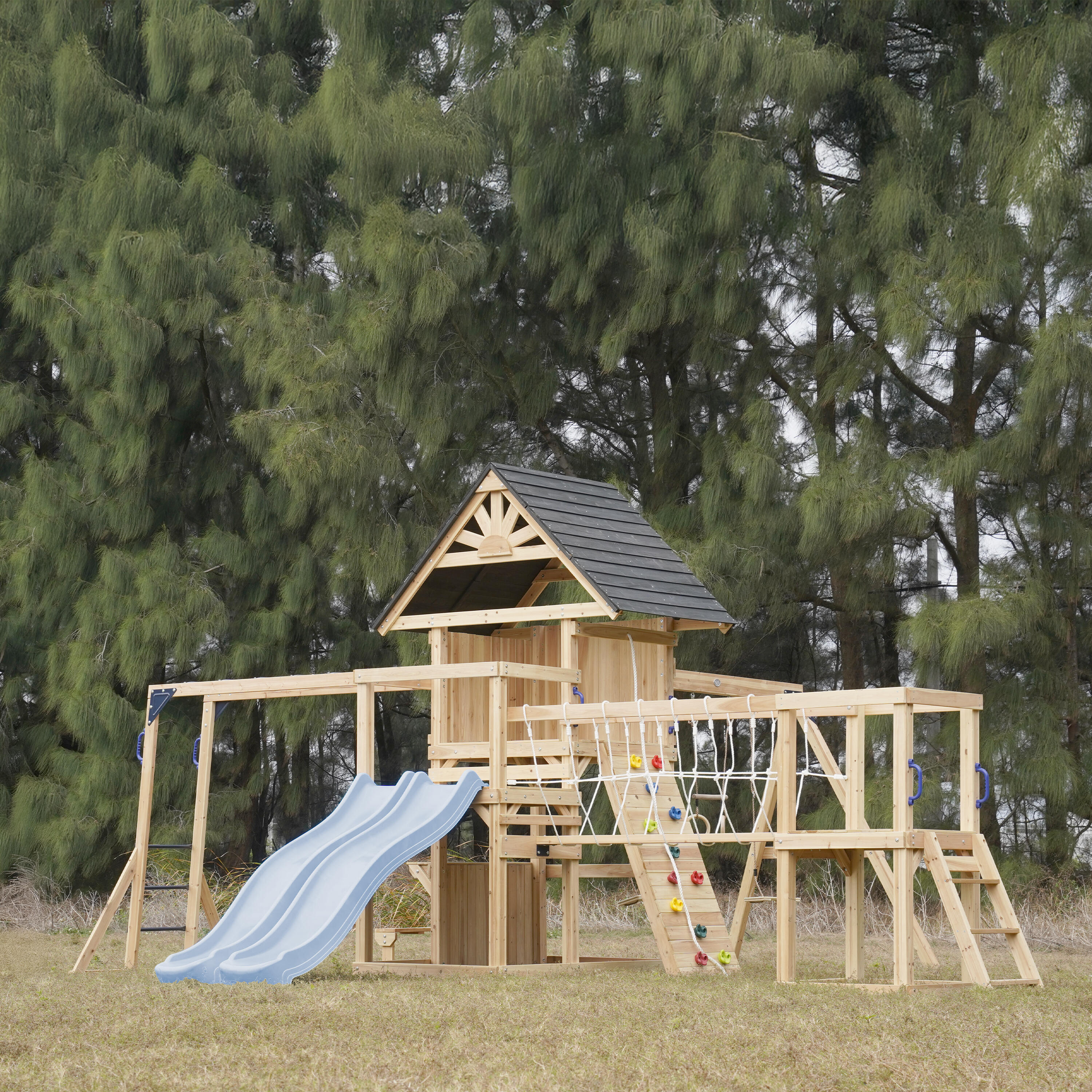 Speeltoestel, AXI Hunter, 2 schommels, dubbele glijbaan, pastelblauw 3/7