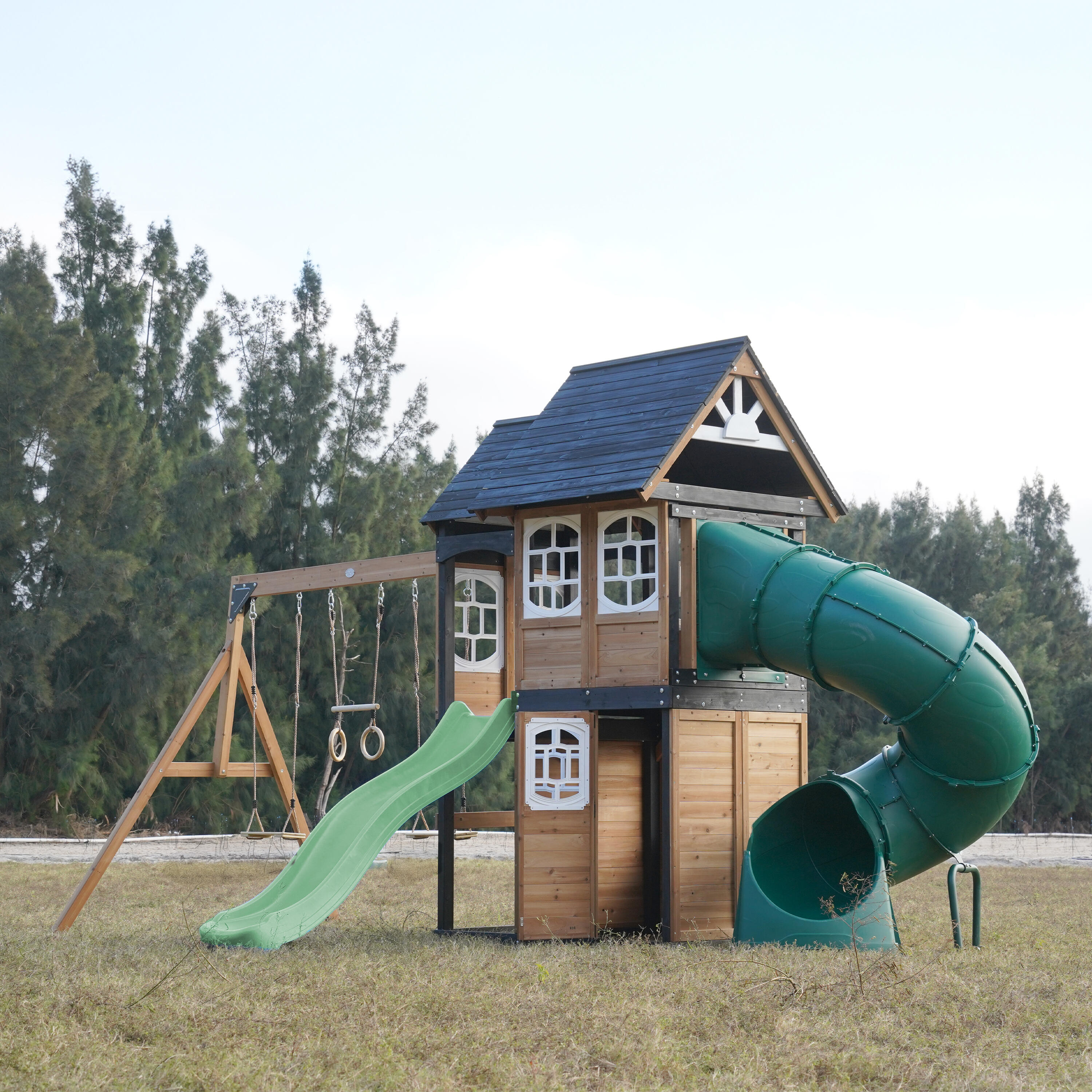 Speeltoestel - AXI Noud - 2 schommels, buisglijbaan - Groen 2/7