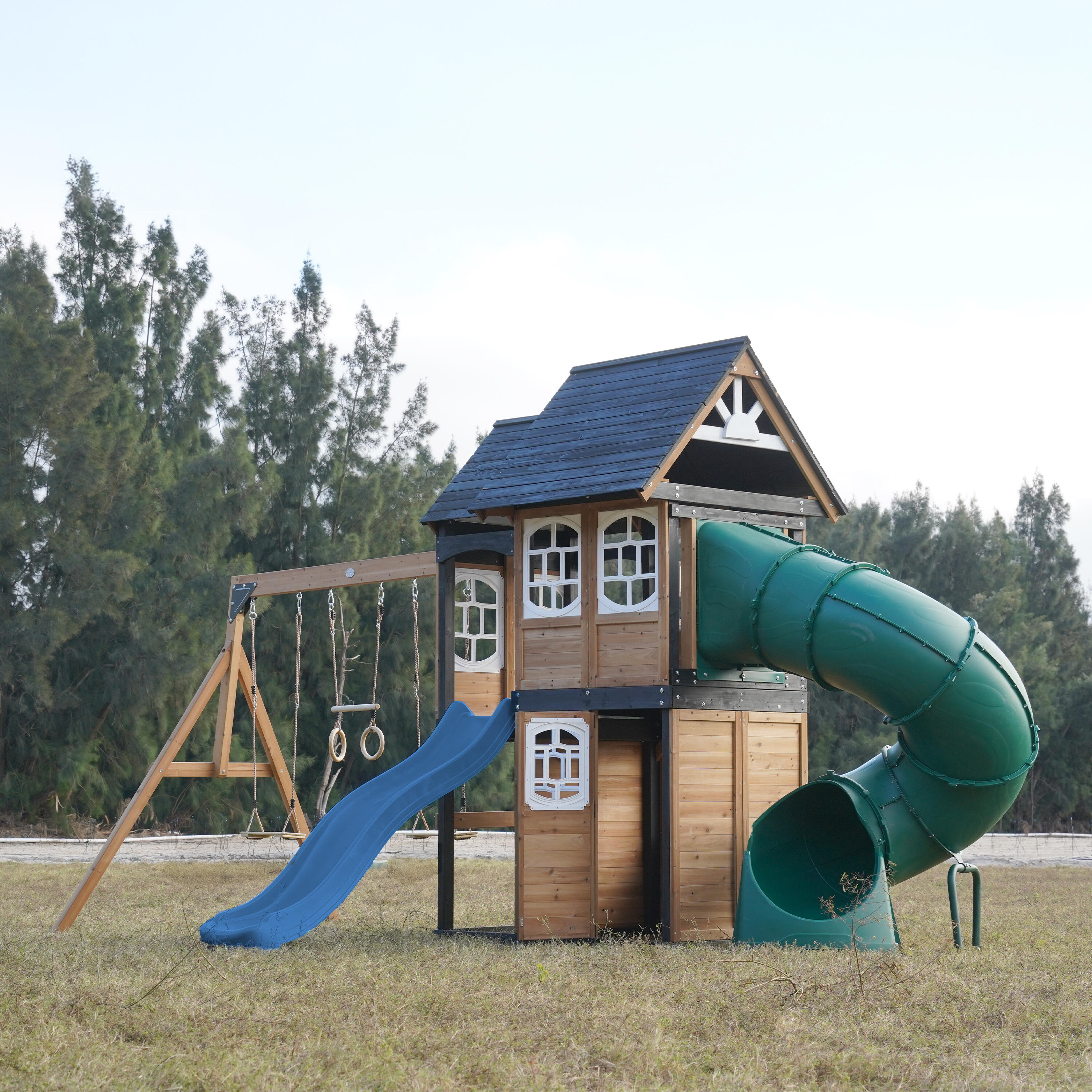 Aire de Jeux - AXI Noud - 2 Balançoires, Toboggan Tubulaire - Bleu 2/7