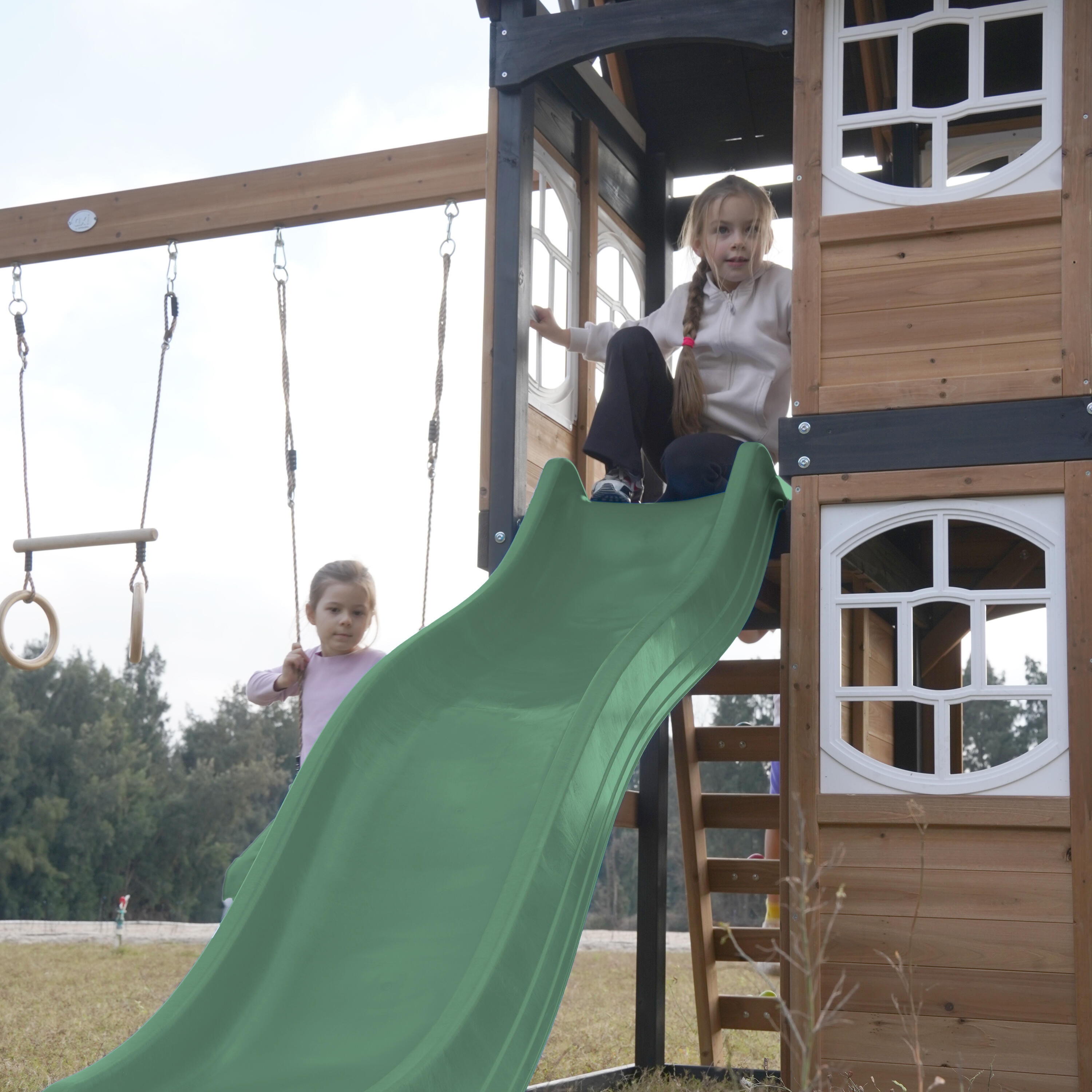 Aire de Jeux - AXI Noud - 2 Balançoires, Toboggan Tubulaire - Vert 5/7