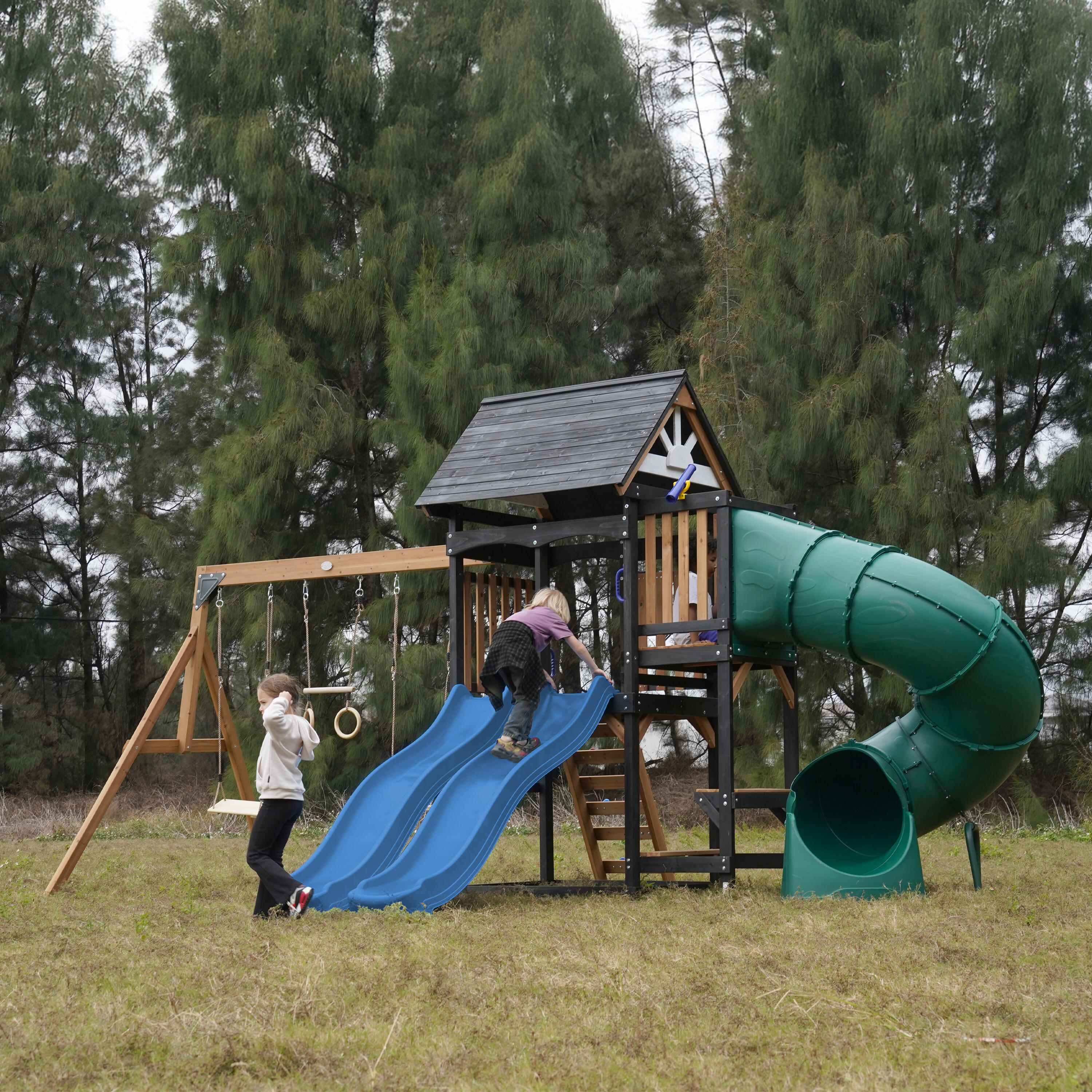Spielturm - AXI Cody - 2 Schaukeln, Toboggan Röhrenrutsche - Blau 2/7