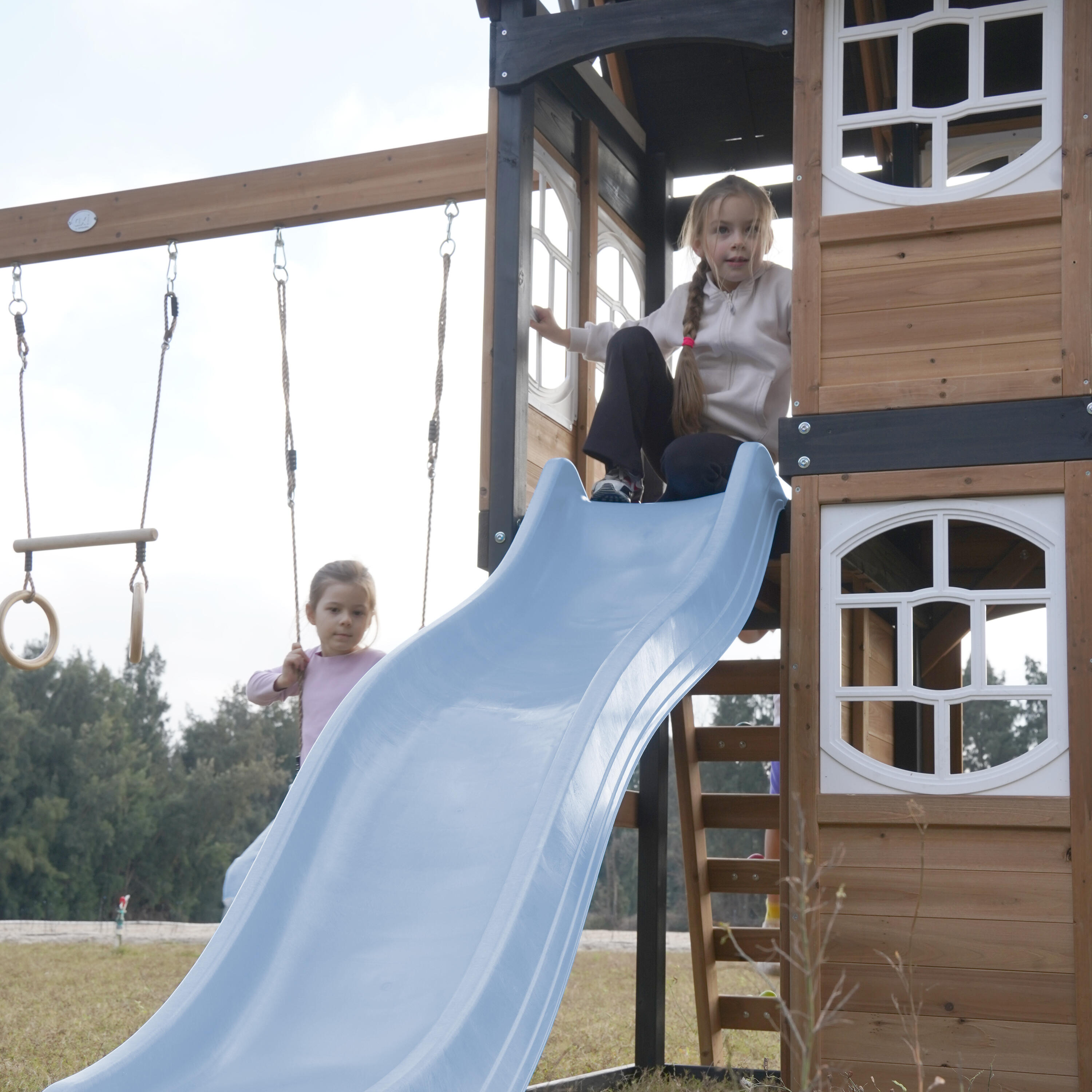 Aire de Jeux - AXI Noud - 2 Balançoires, Toboggan Tubulaire - Bleu 5/7