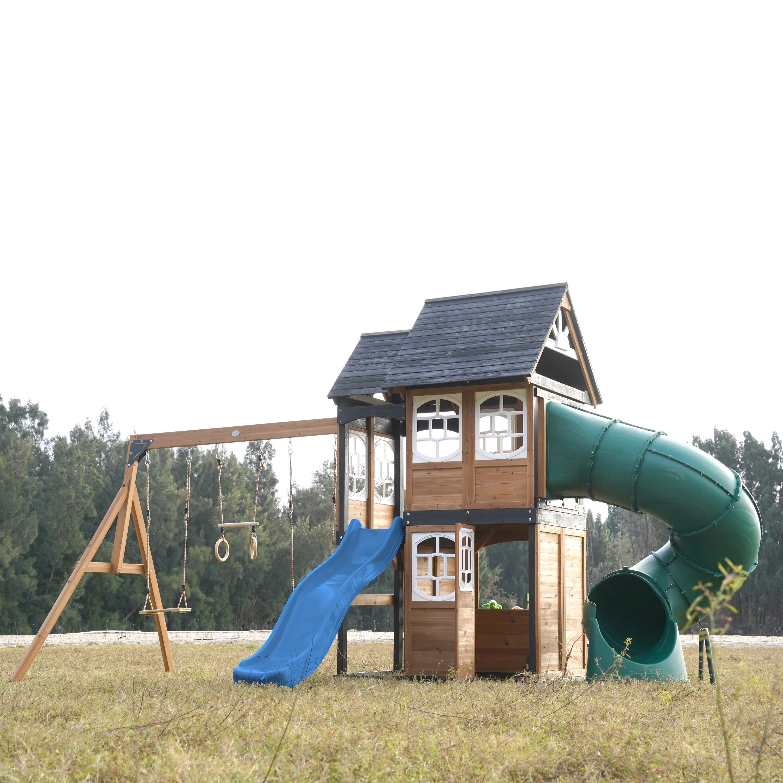 Aire de Jeux - AXI Noud - 2 Balançoires, Toboggan Tubulaire - Bleu 5/7