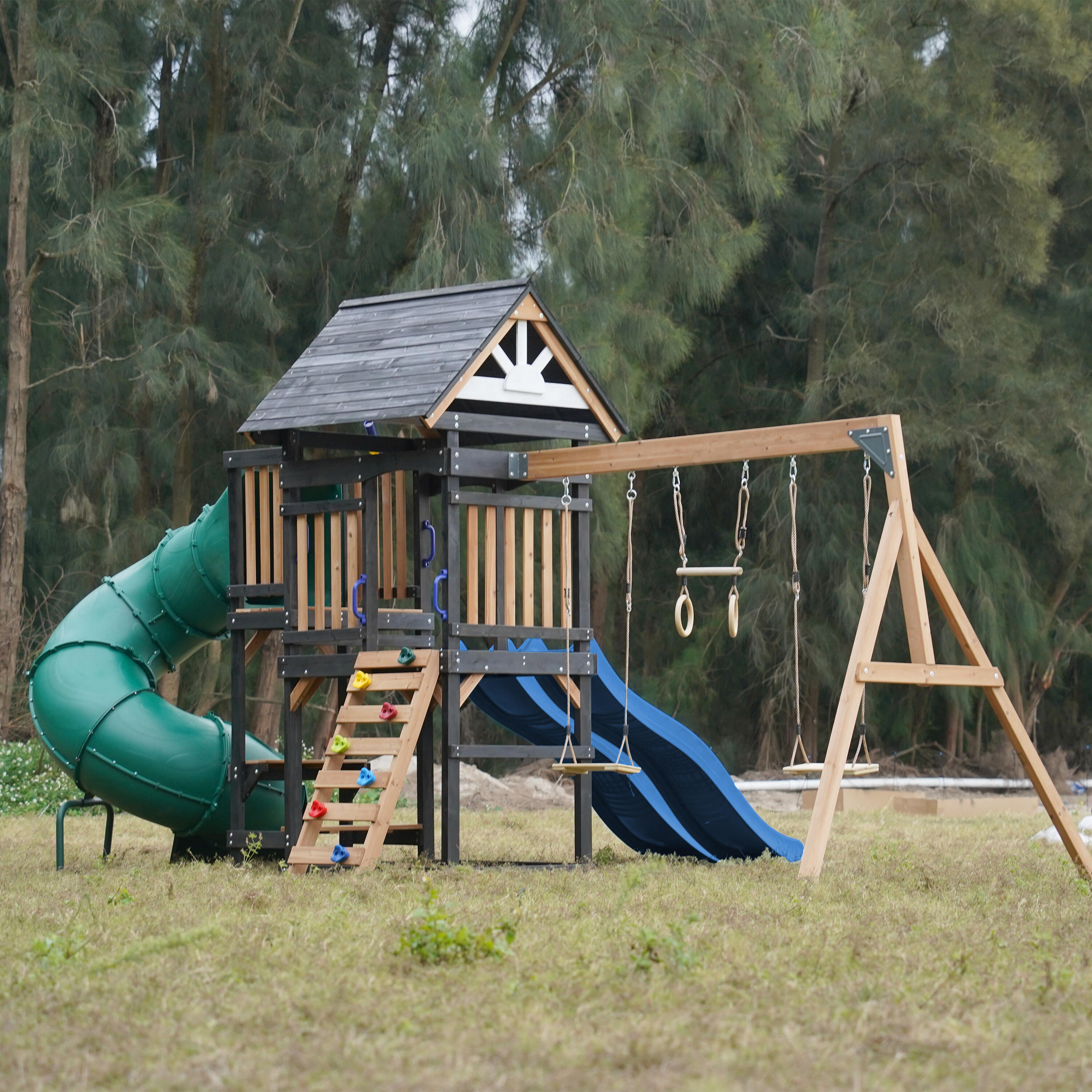 Spielturm - AXI Cody - 2 Schaukeln, Toboggan Röhrenrutsche - Blau 5/7