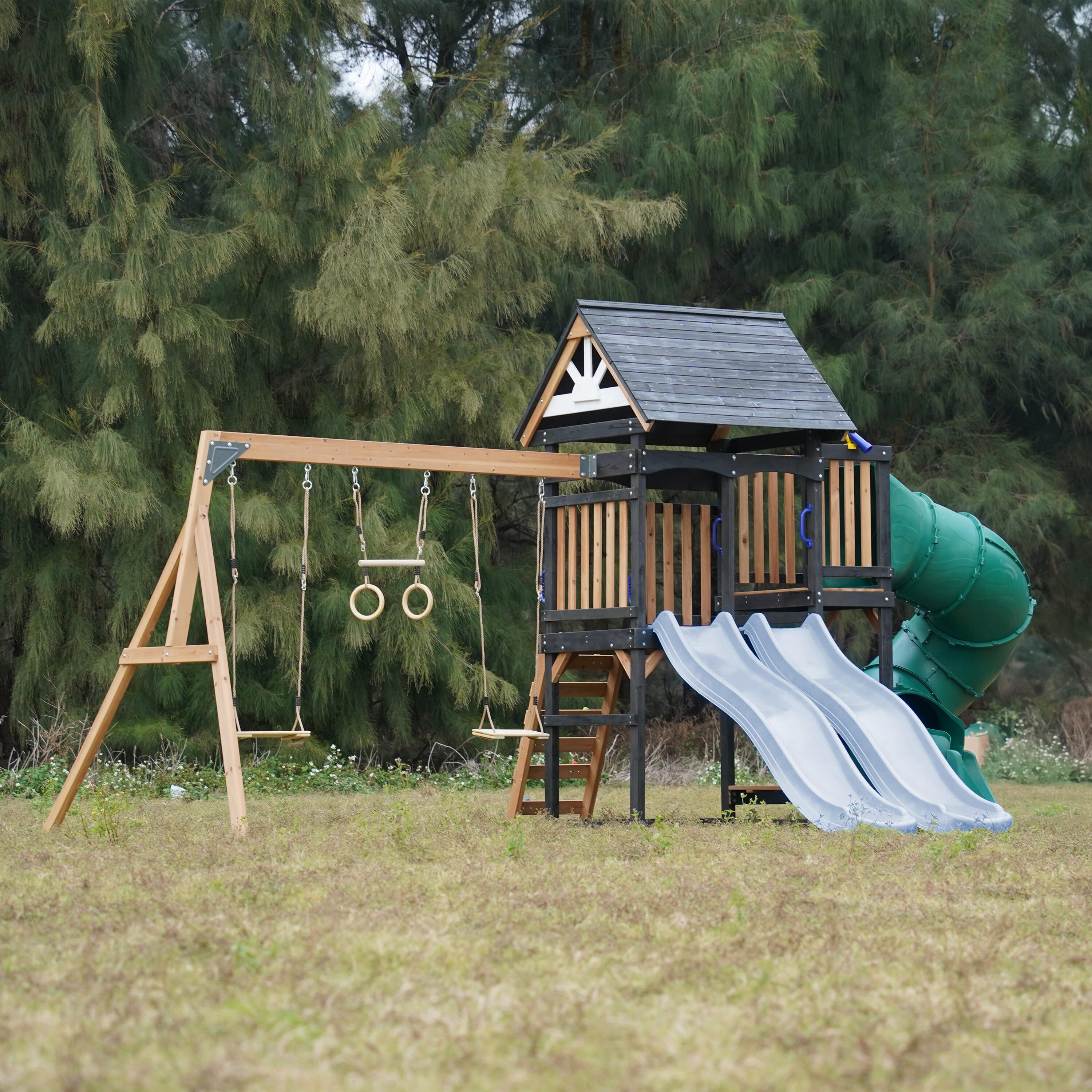 Aire de Jeux - AXI Cody - 2 Balançoires, Toboggan Tubulaire - Bleu Pastel 5/7