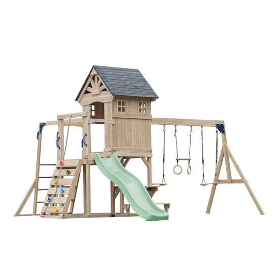 Spielplatz, AXI Duncan, 2 Schaukeln, 1 Rutsche, Holz, Pastellgrün