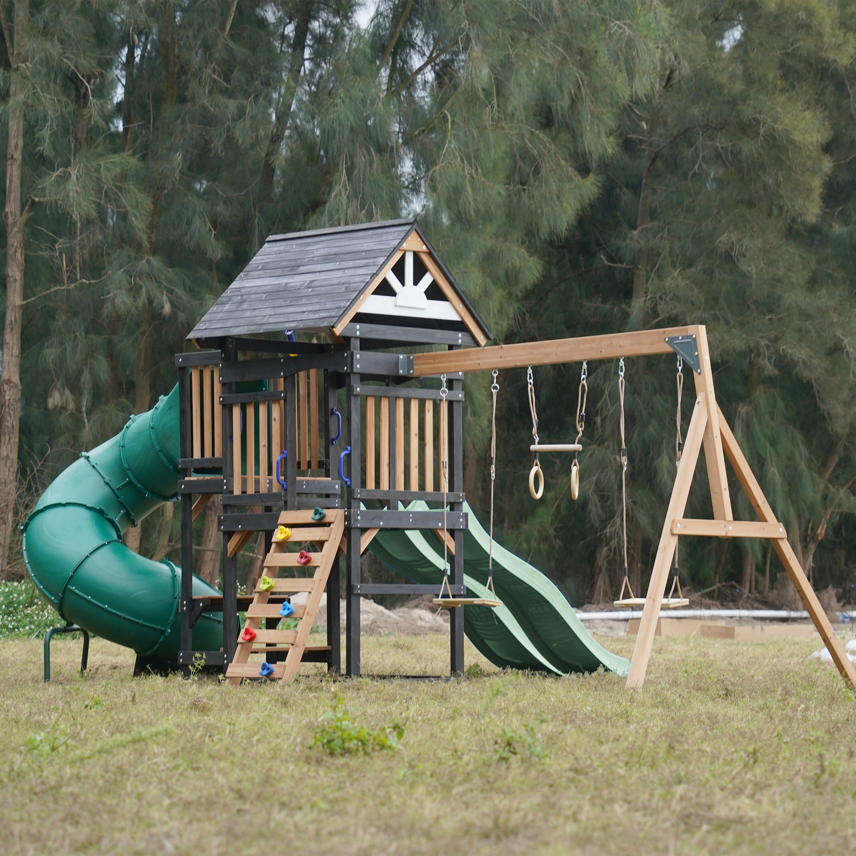 Speeltoestel - AXI Cody - 2 schommels, buisglijbaan - pastelgroen 5/7