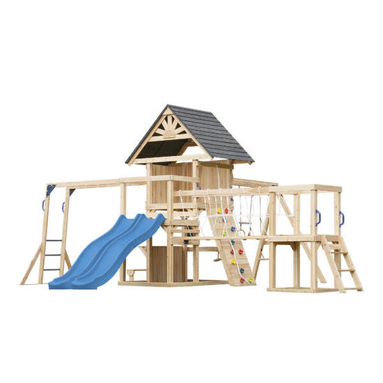 Aire de Jeux, AXI Hunter, 2 Balançoires, Toboggan Double, Bleu