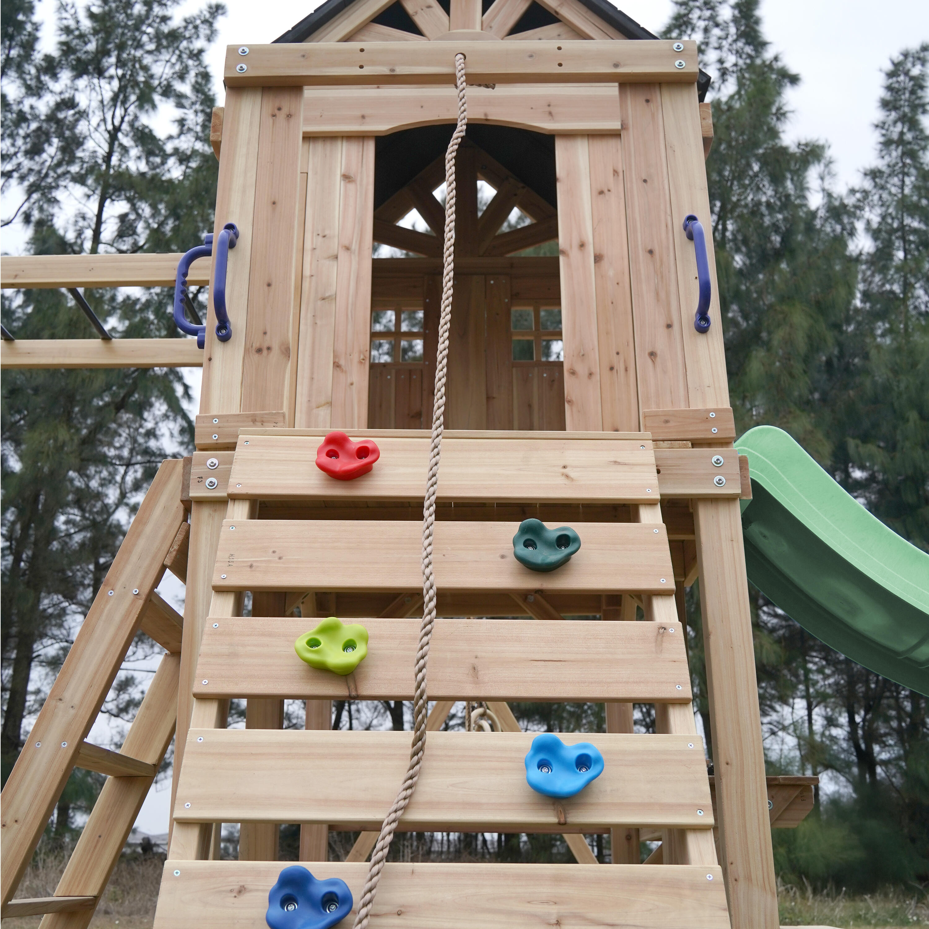 Speeltoestel, AXI Duncan, 2 schommels, 1 glijbaan, hout, pastelgroen 7/7