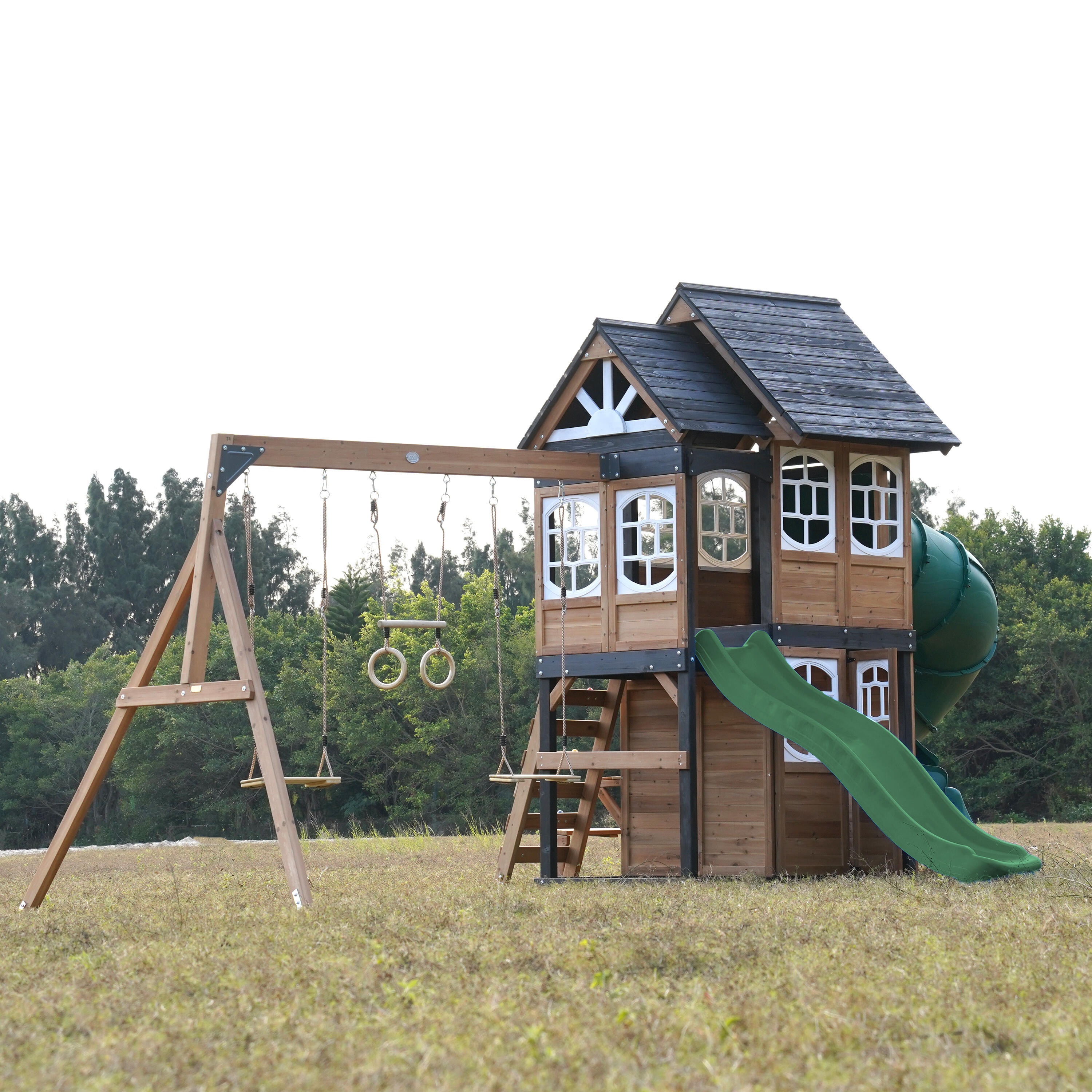 Aire de Jeux - AXI Noud - 2 Balançoires, Toboggan Tubulaire - Vert 4/7