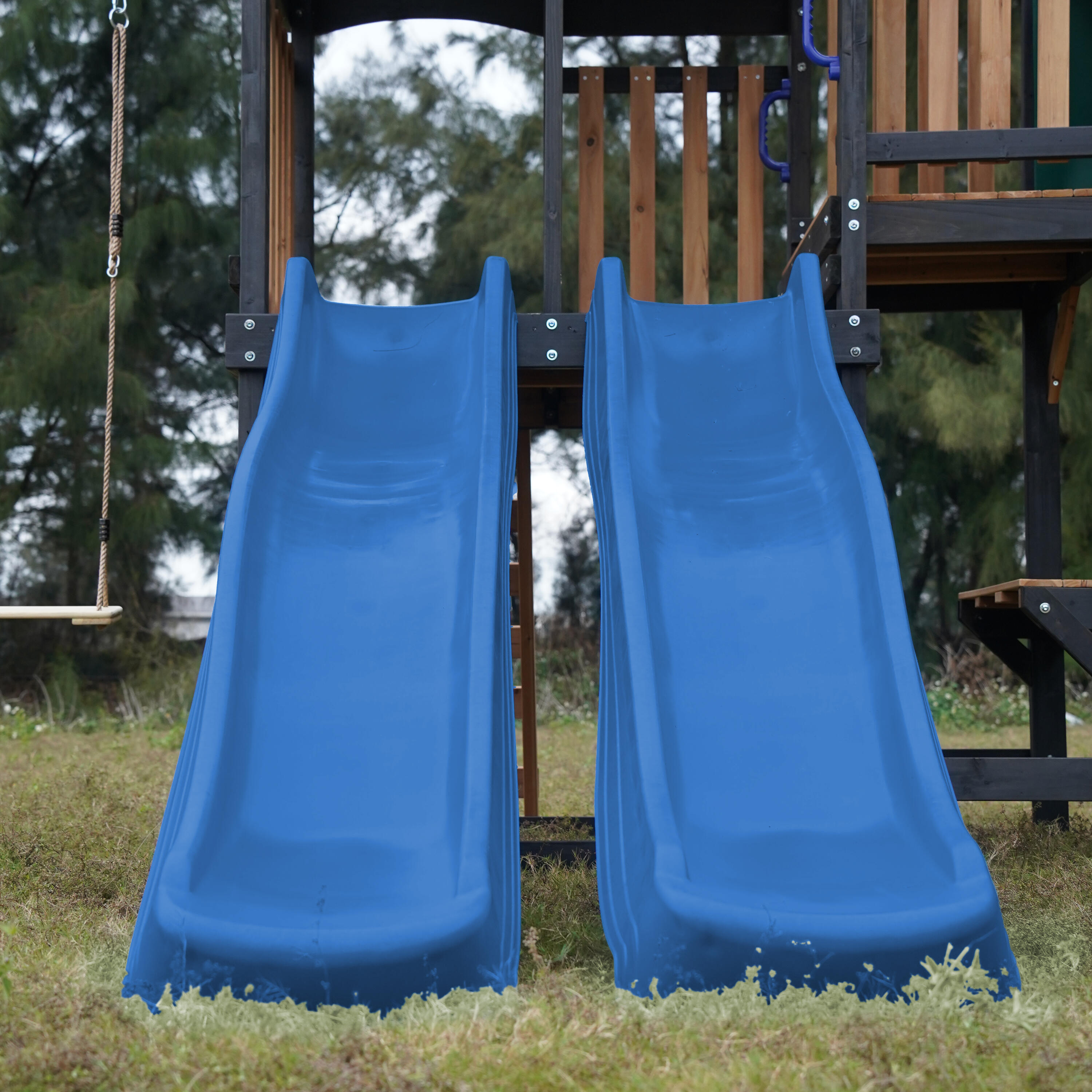 Spielturm - AXI Cody - 2 Schaukeln, Toboggan Röhrenrutsche - Blau 7/7