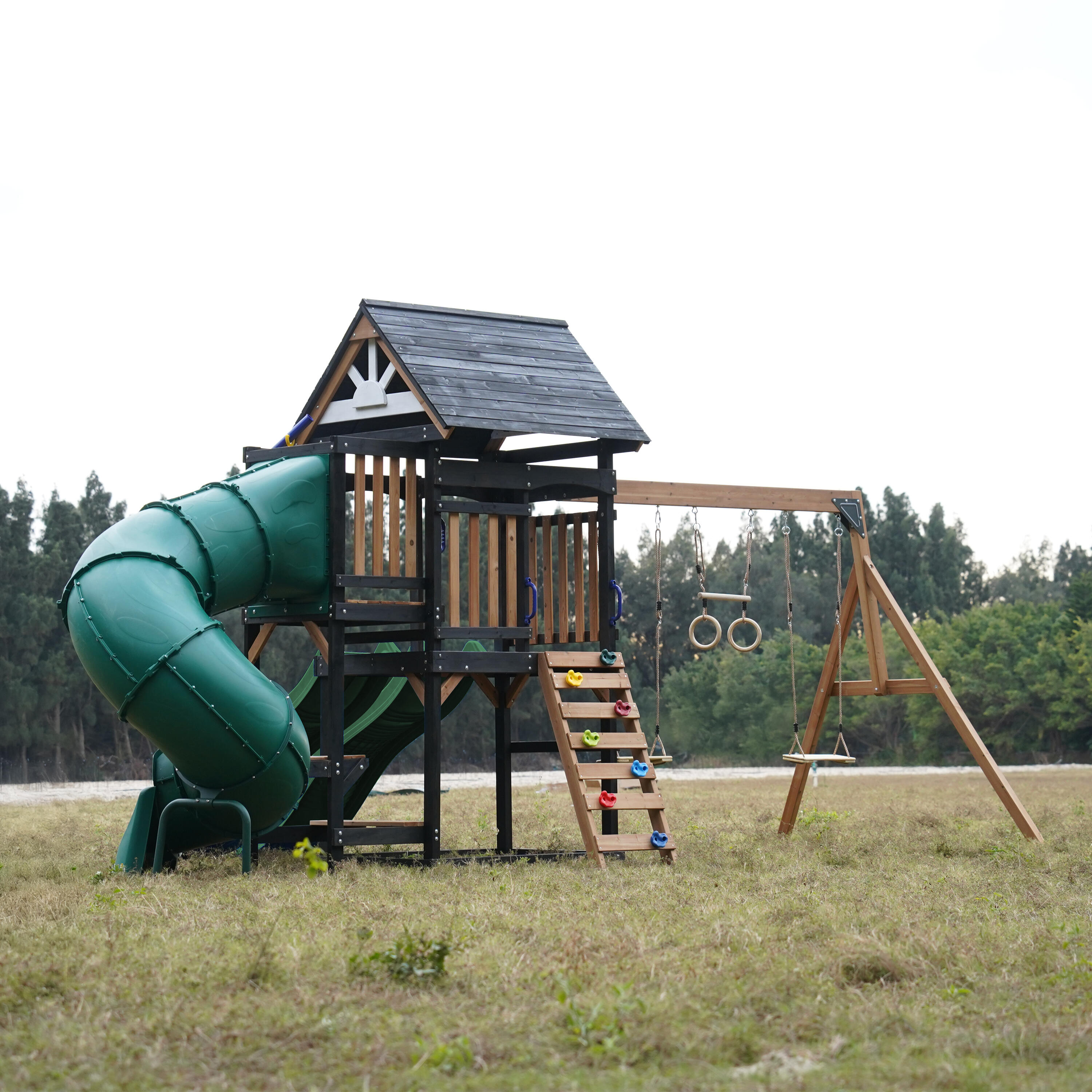 Spielturm - AXI Cody - 2 Schaukeln, Toboggan Röhrenrutsche - Grün 7/7