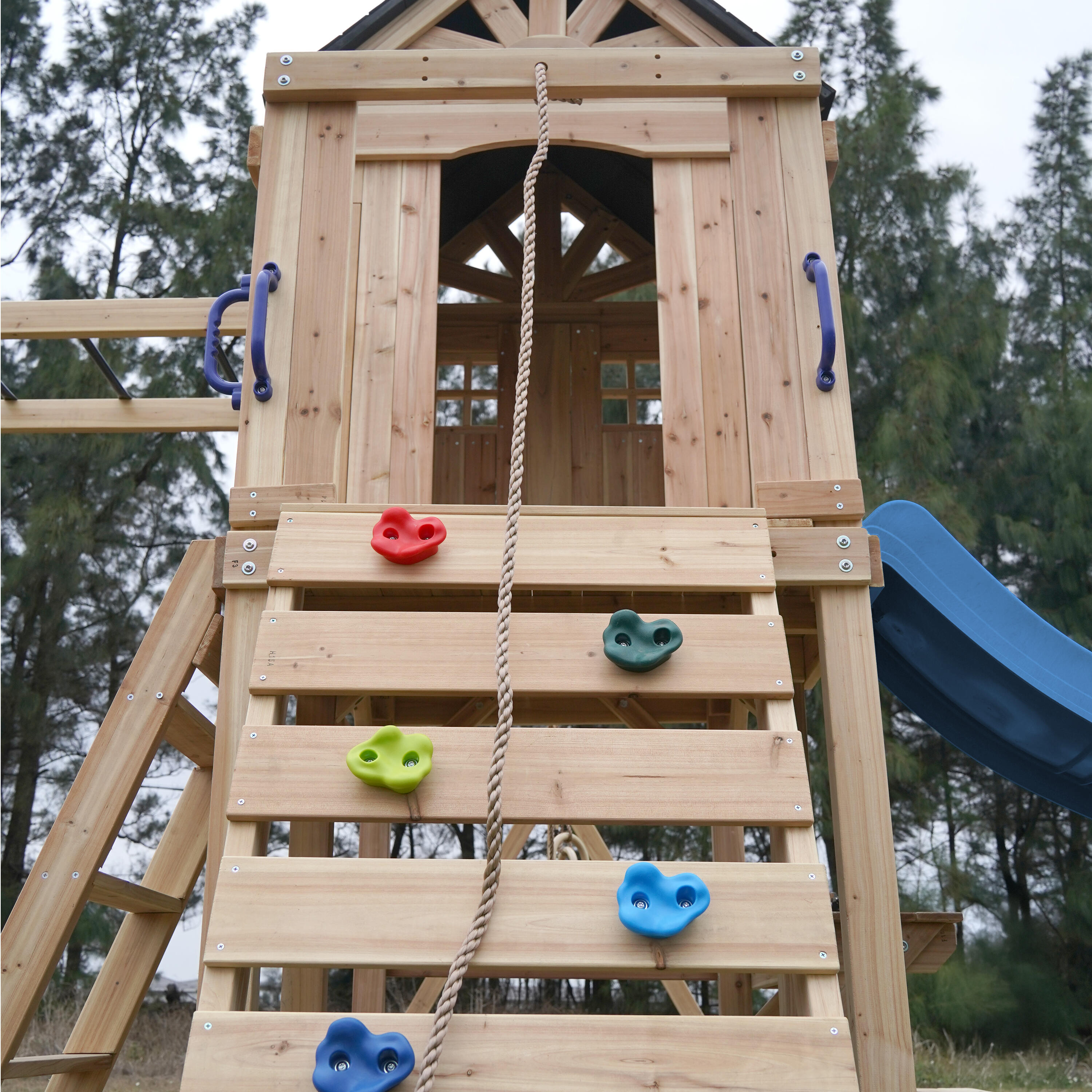 Aire de jeux, AXI Duncan, 2 Balançoires, 1 Toboggan, Bois, Bleu 7/7
