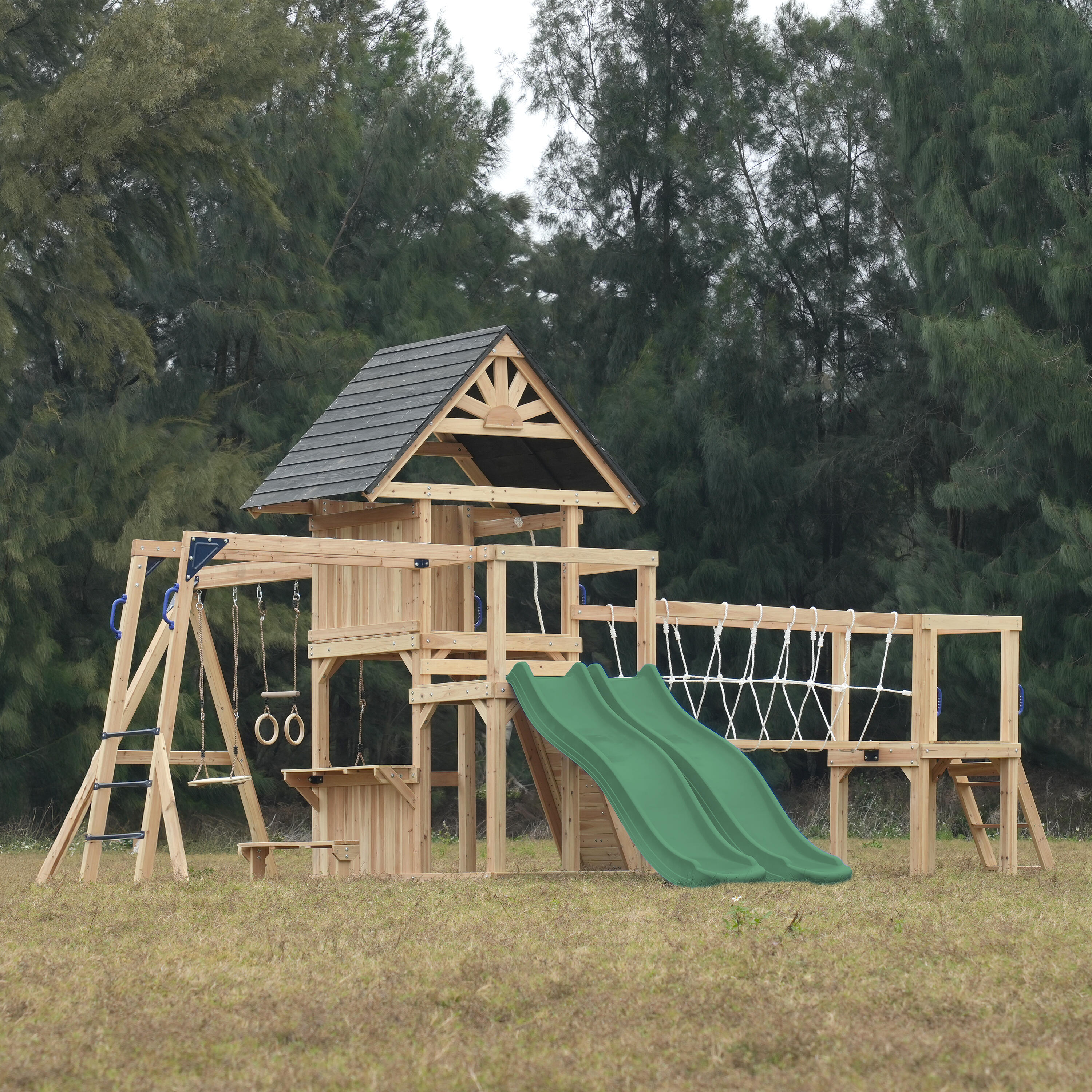 Area Giochi, AXI Hunter, 2 altalene, scivolo doppio, verde 4/7