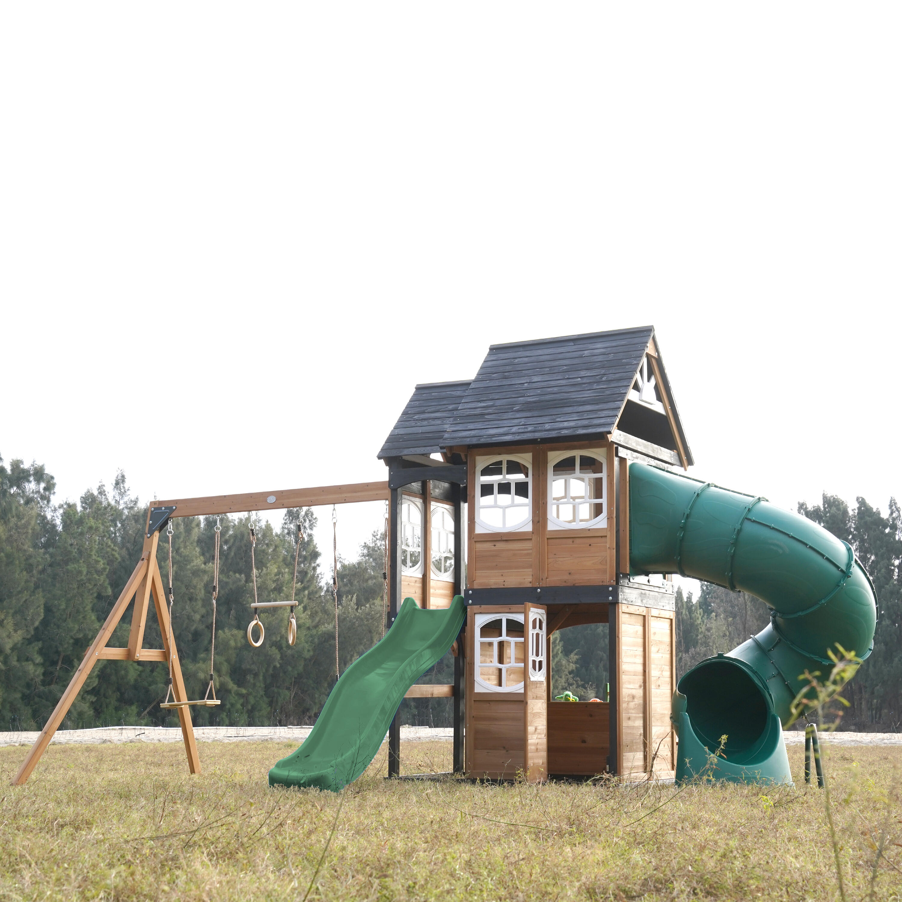 Aire de Jeux - AXI Noud - 2 Balançoires, Toboggan Tubulaire - Vert 6/7