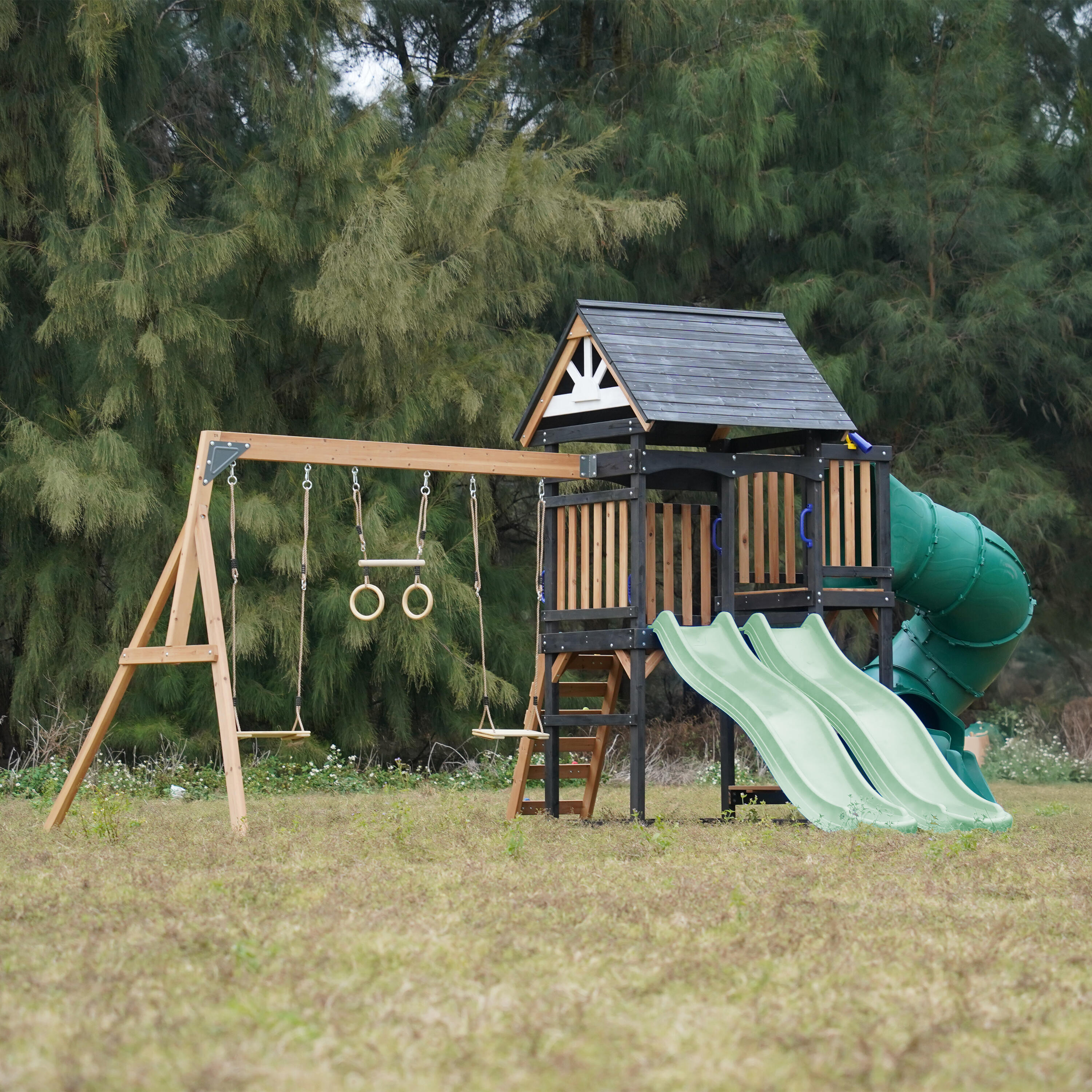 Speeltoestel - AXI Cody - 2 schommels, buisglijbaan - pastelgroen 4/7