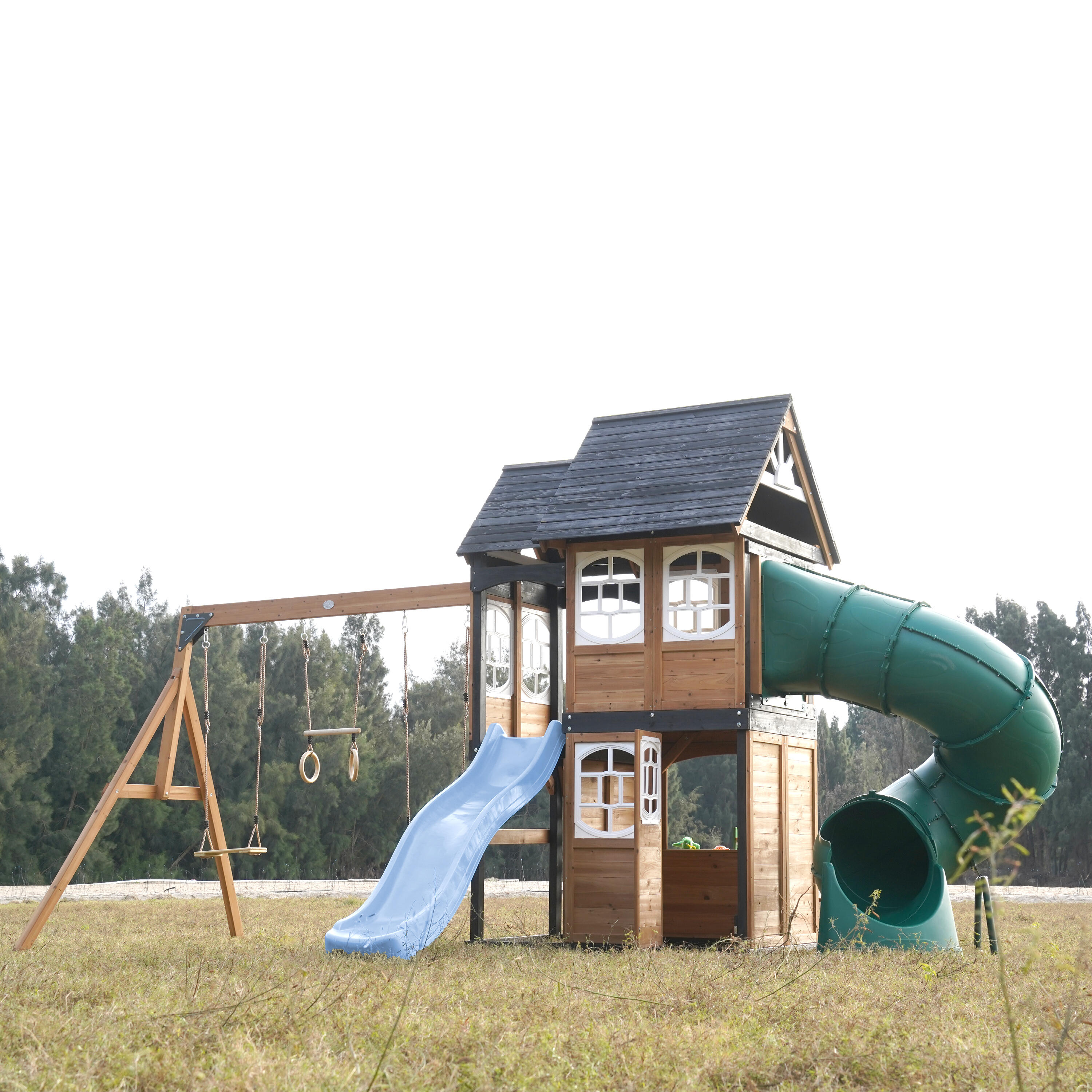 Aire de Jeux - AXI Noud - 2 Balançoires, Toboggan Tubulaire - Bleu 6/7
