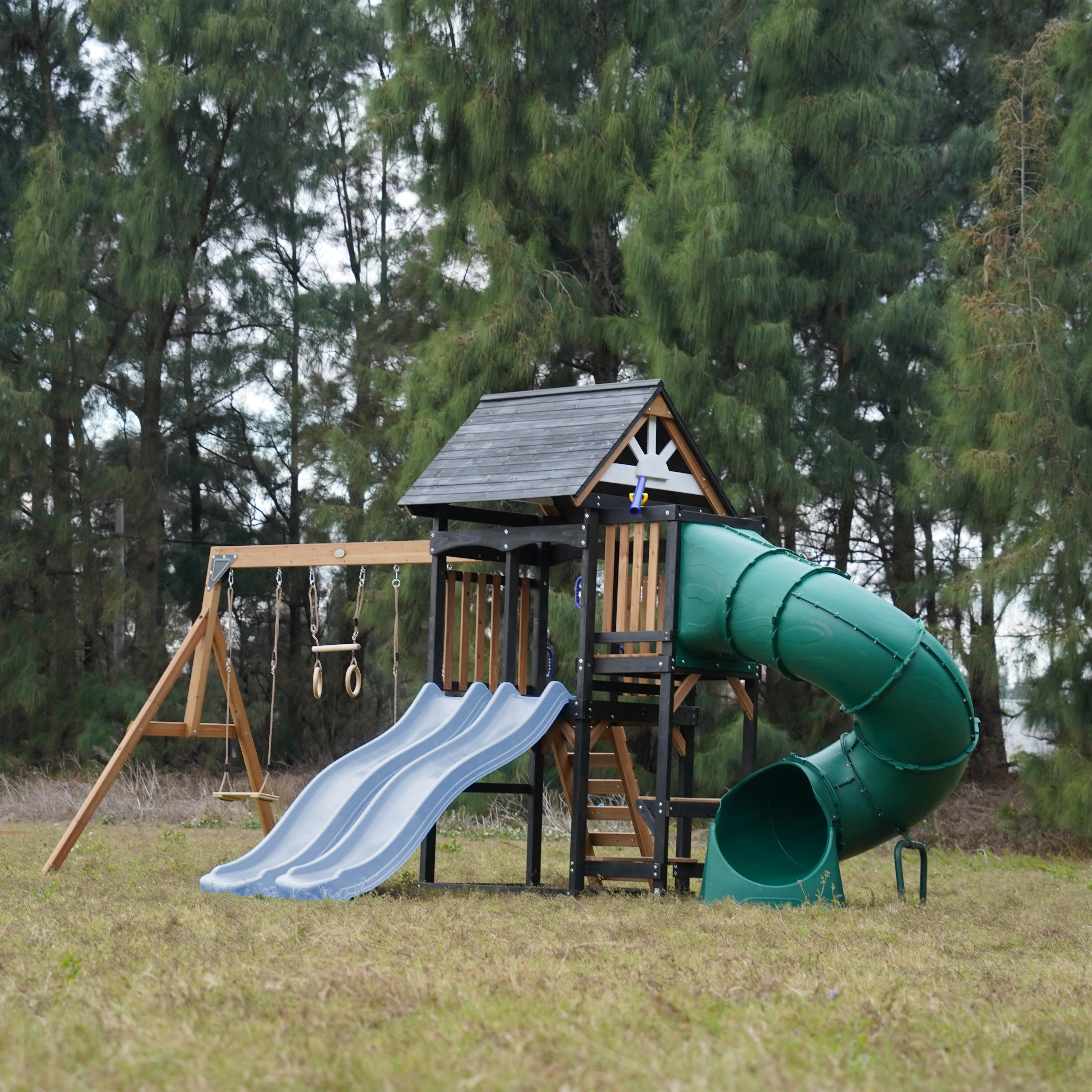 Aire de Jeux - AXI Cody - 2 Balançoires, Toboggan Tubulaire - Bleu Pastel 4/7