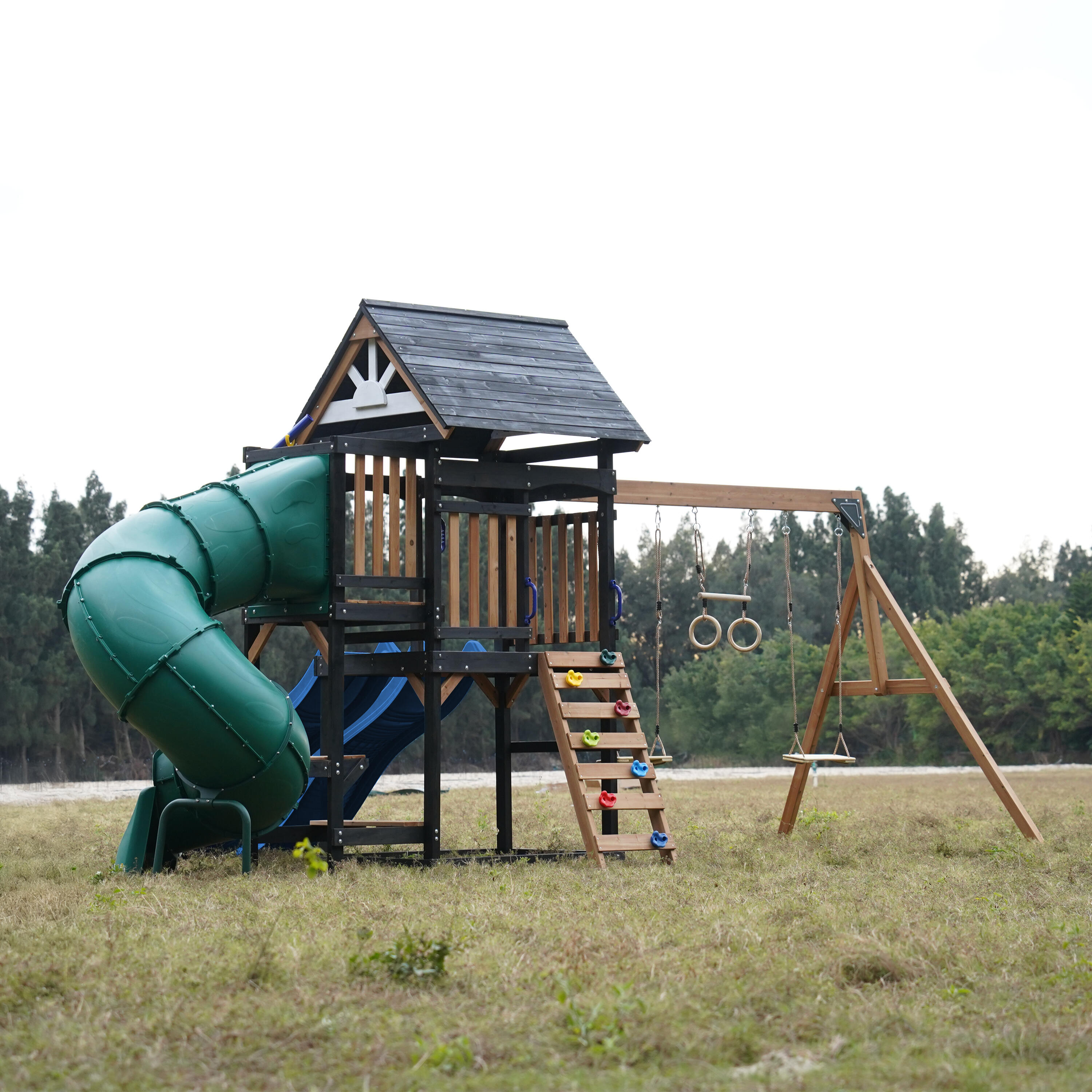 Spielturm - AXI Cody - 2 Schaukeln, Toboggan Röhrenrutsche - Blau 6/7