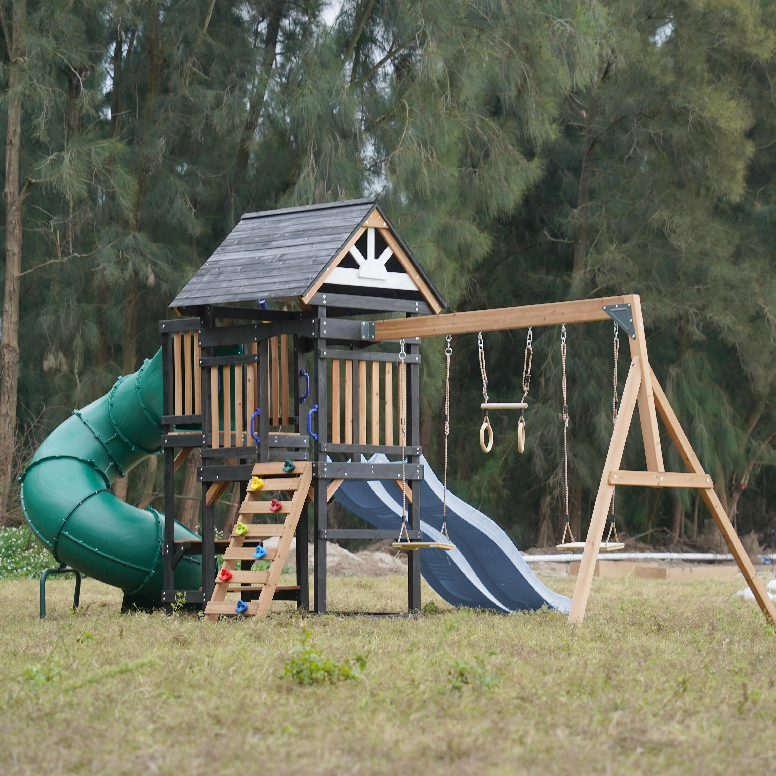 Aire de Jeux - AXI Cody - 2 Balançoires, Toboggan Tubulaire - Bleu Pastel 6/7