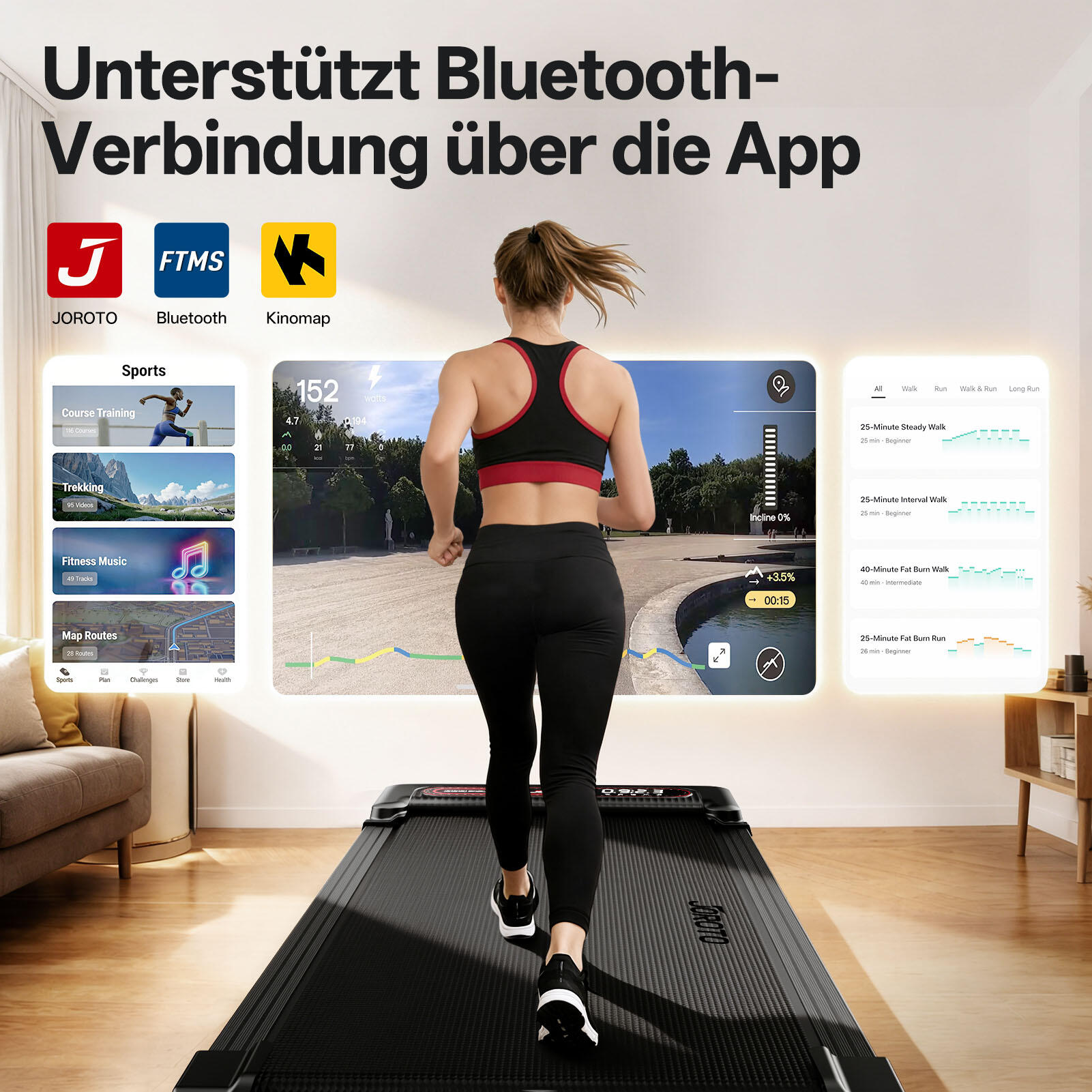 Tapis de marche F10, 4 % inclinaison, 1 à 6 km/h, télécommande et écran 3/7