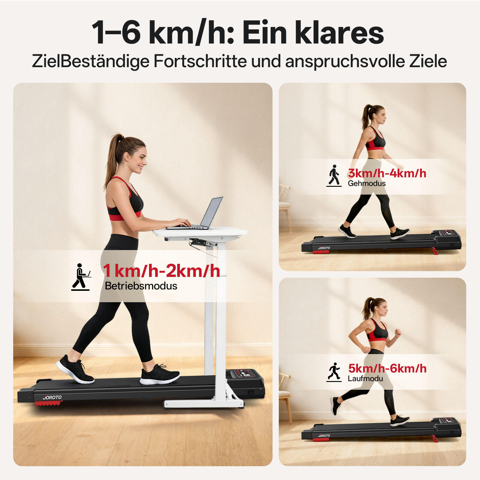 Tapis de marche F10, 4 % inclinaison, 1 à 6 km/h, télécommande et écran 2/7