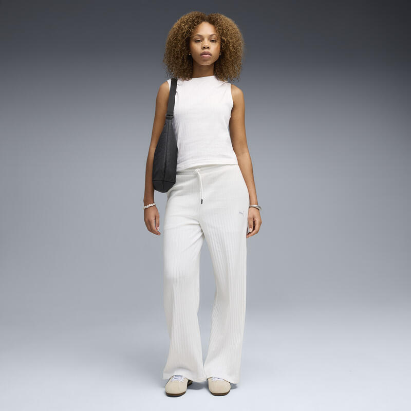 Pantalon femei talie înaltă croială largă Her High-Waist Wide Leg, alb PUMA