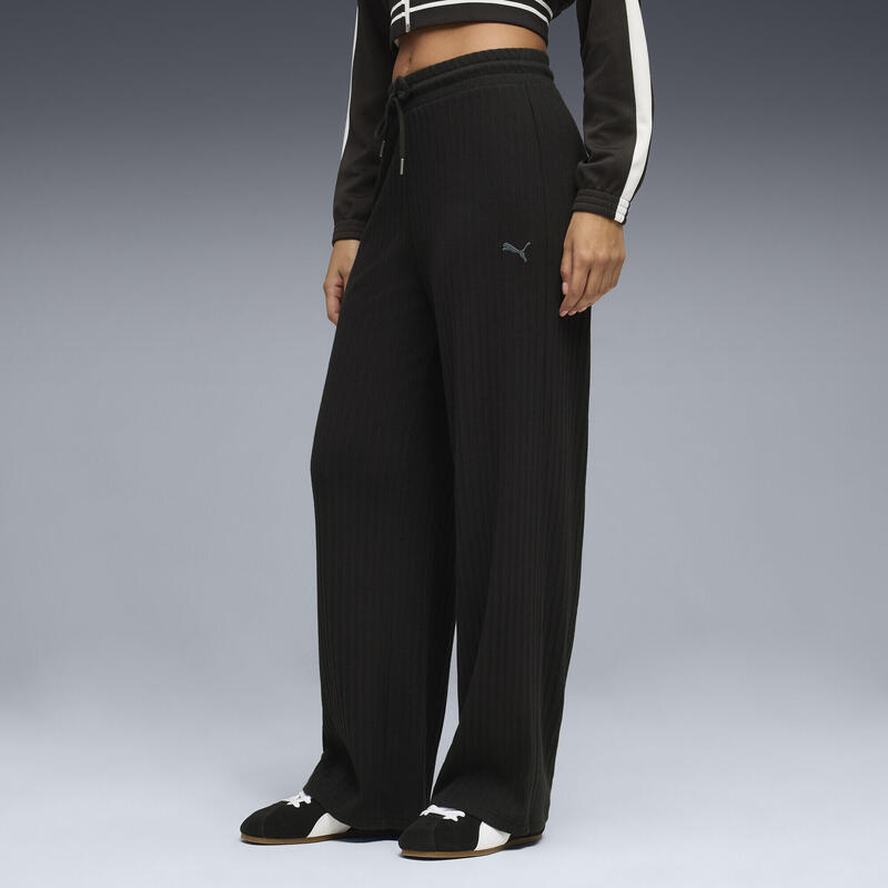 Pantalon femei talie înaltă croială largă Her High-Waist Wide Leg, alb PUMA