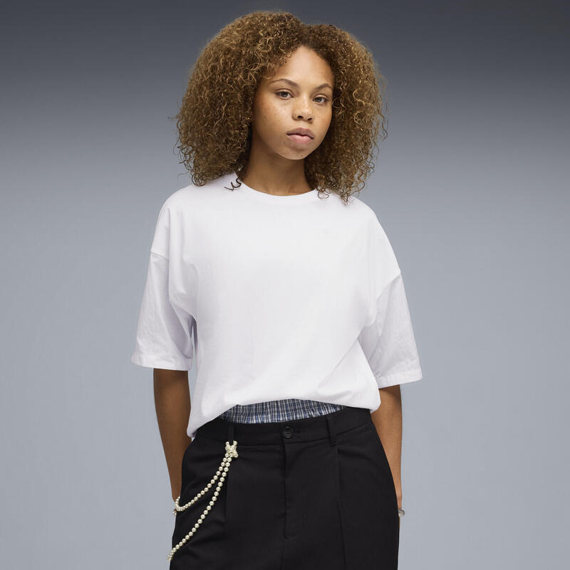 Tricou femei oversized, logo brodat Her Oversized, alb PUMA