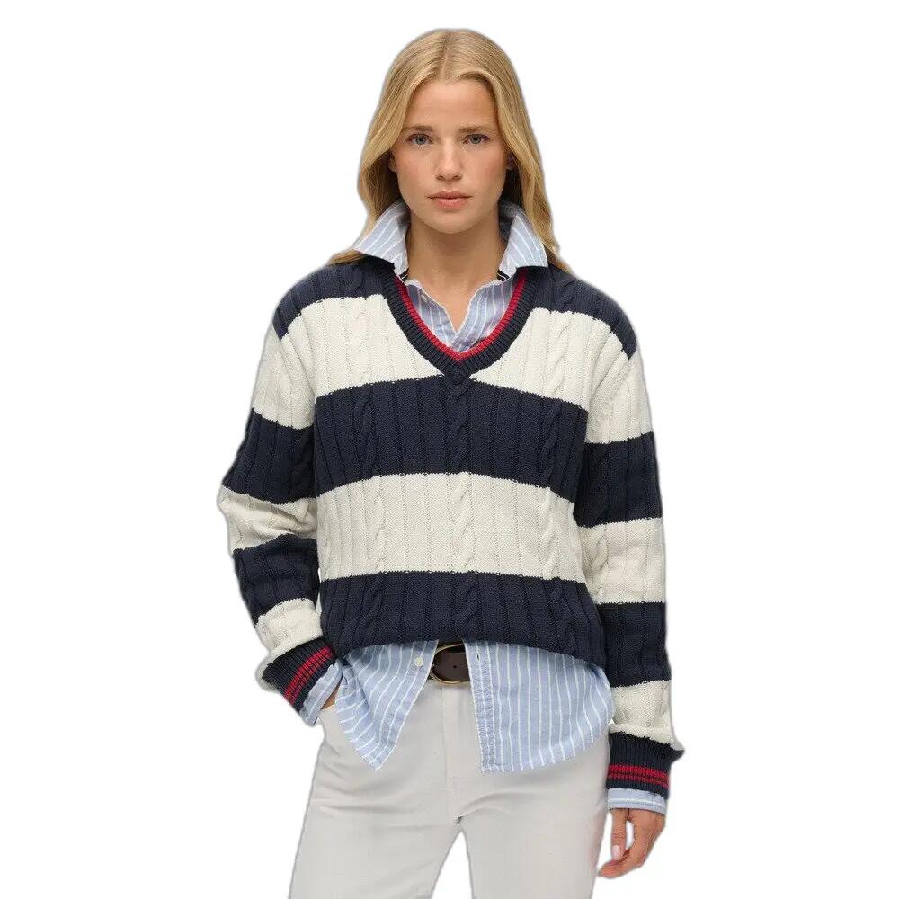 Oversized twisted and striped V-neck sweater for women Superdry 3/5