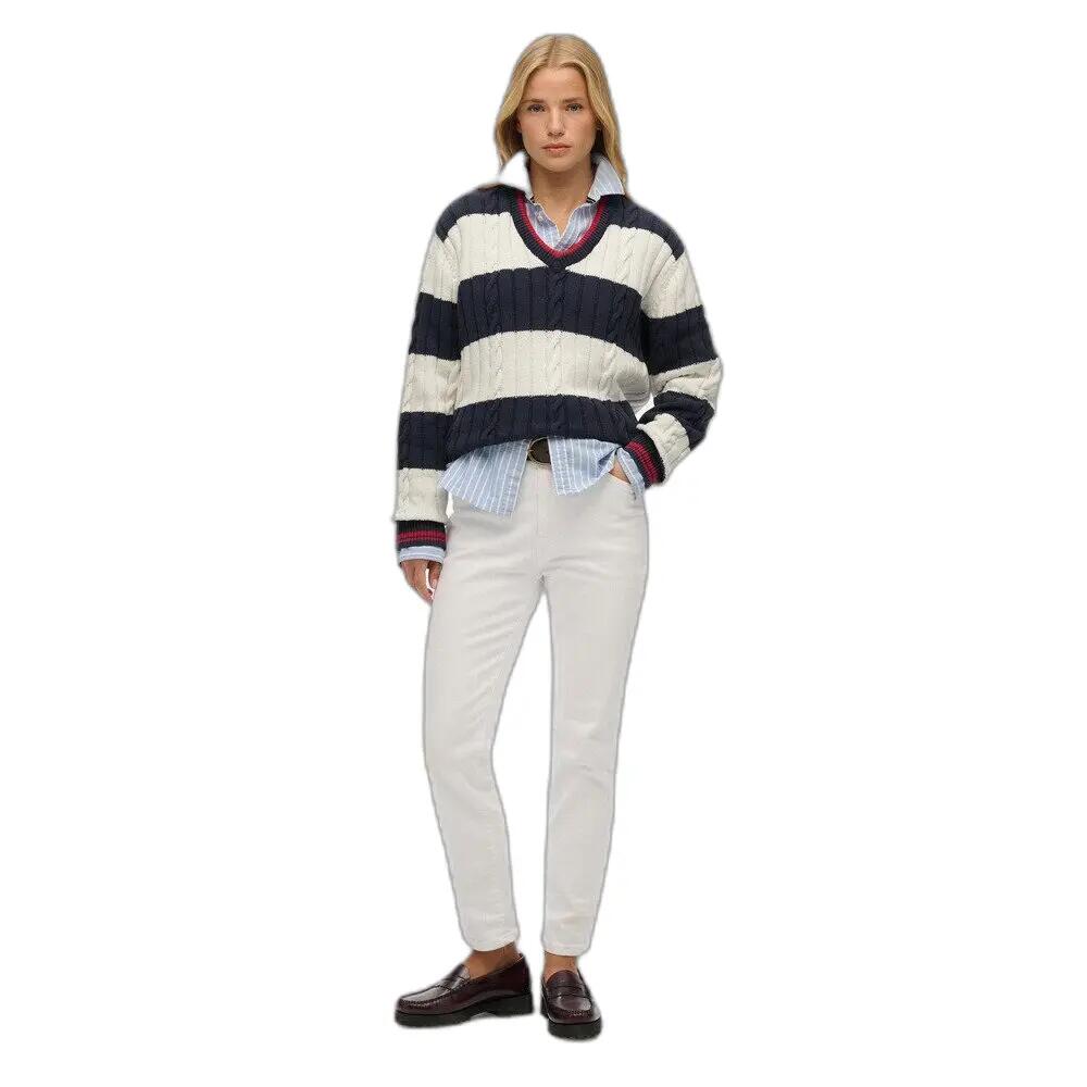 Oversized twisted and striped V-neck sweater for women Superdry 2/5