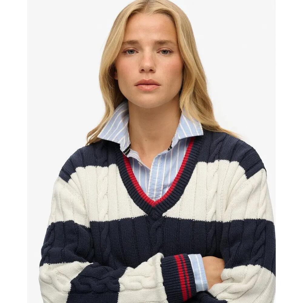 Oversized twisted and striped V-neck sweater for women Superdry 5/5