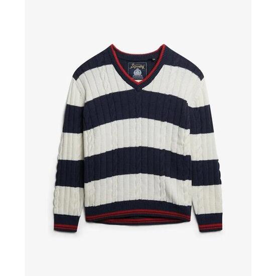 Pull oversize torsadé et rayé à col V femme Superdry