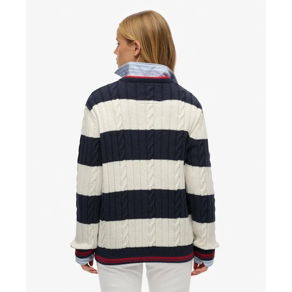 Oversized twisted and striped V-neck sweater for women Superdry 4/5