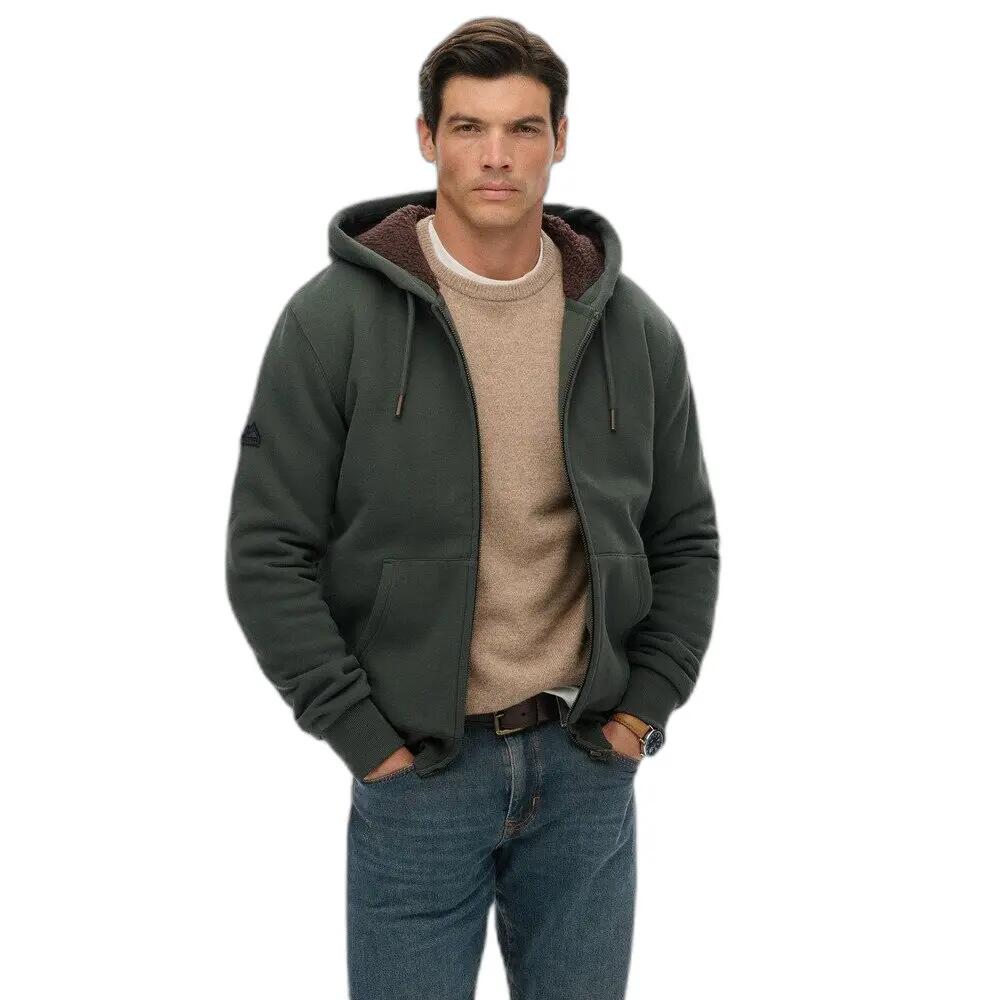 Giacca Uomo Superdry Borg Zip Intera Verde Kaki 3/7